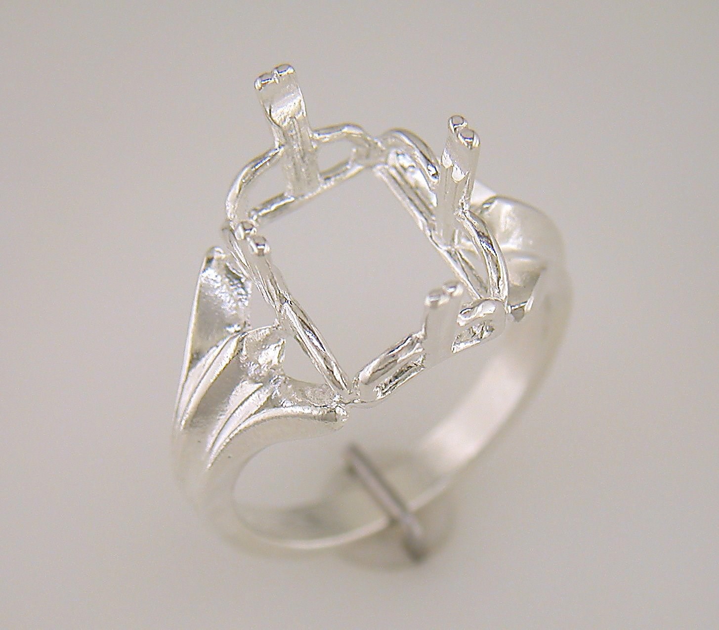 Emerald Cut Regalle Solitaire Ring Setting Sterling Silver