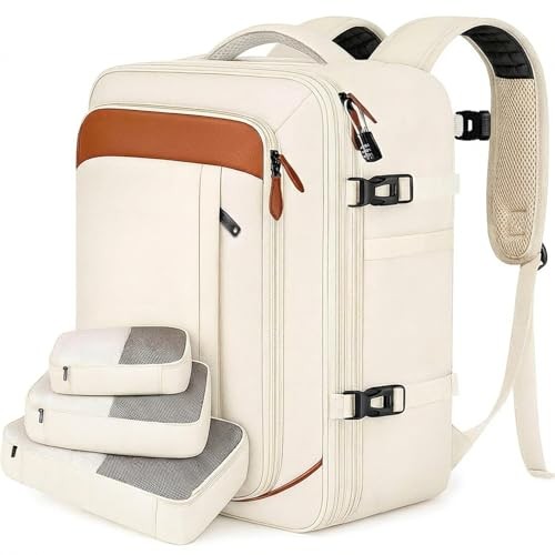 Travel Backpack for Women, Airline Approved Carry On Backpack with White Brown