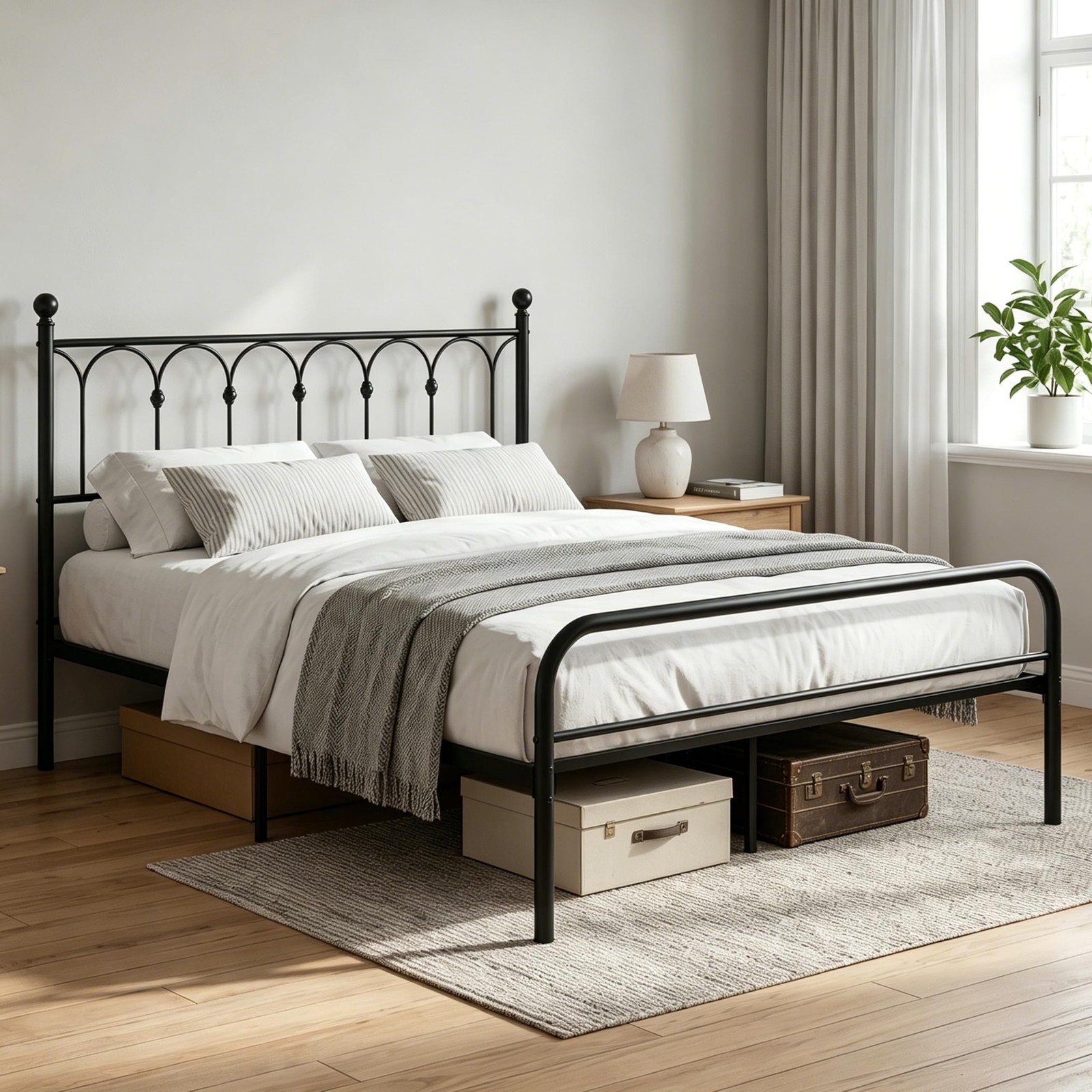 Full Size Bed Frame, Metal Platform with 11.9" Under-Bed Storage Black