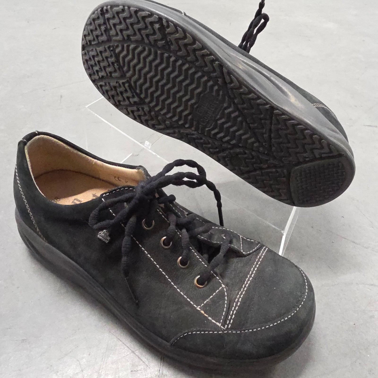 Finn Comfort Ikebukuro Leather Sneaker Shoes EU 38 US 8 Black Oxford Nubuck