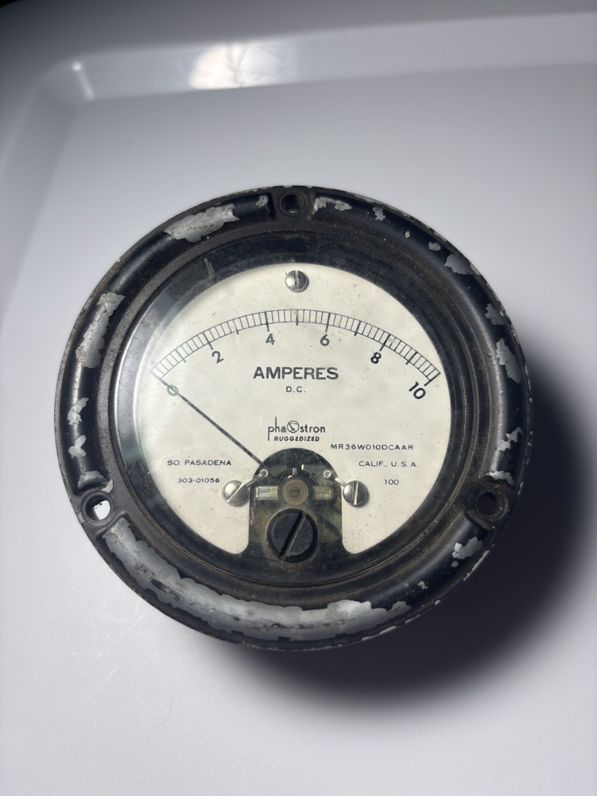 Vintage Phastron "Ruggedized" D.C. Ammeter, model MR36W010DCAAR - Untested