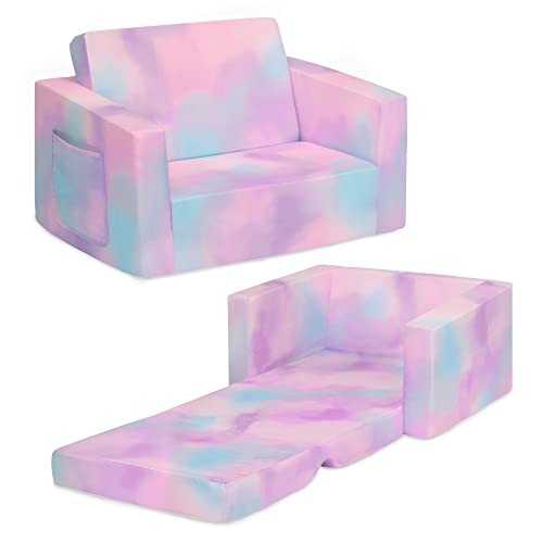 Cozee Flip-Out Chair - 2-in-1 Convertible Chair to Lounger for Kids Pink Tie Dye