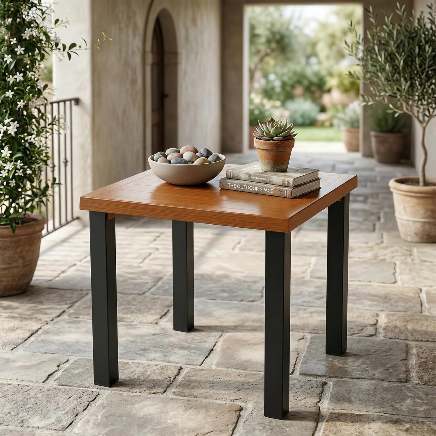 Square Outdoor Side Table Modern Patio End Table Accent Table for Balcony,Garden