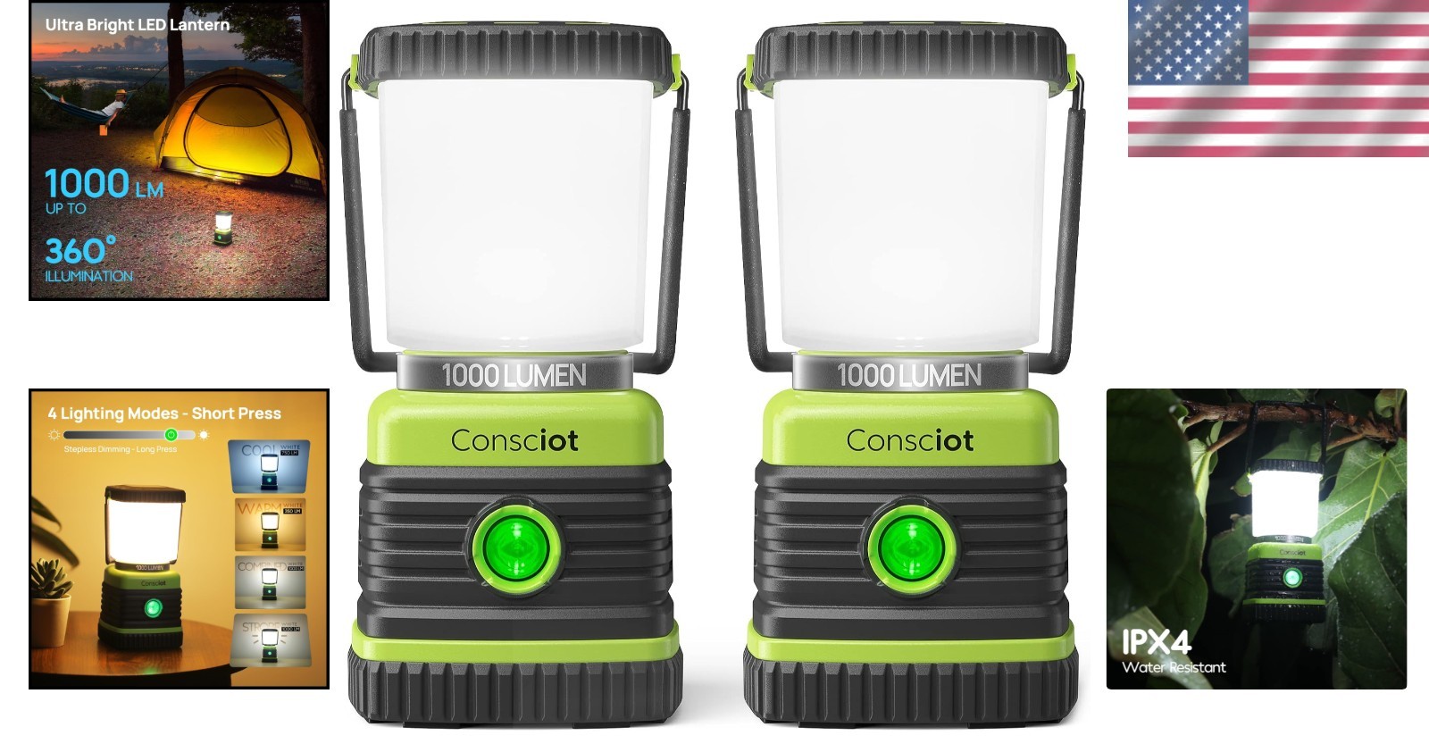 Emergency Ready 2-Pack LED Lanterns: 1000LM Brightness, 12 Hours Use, Waterproof