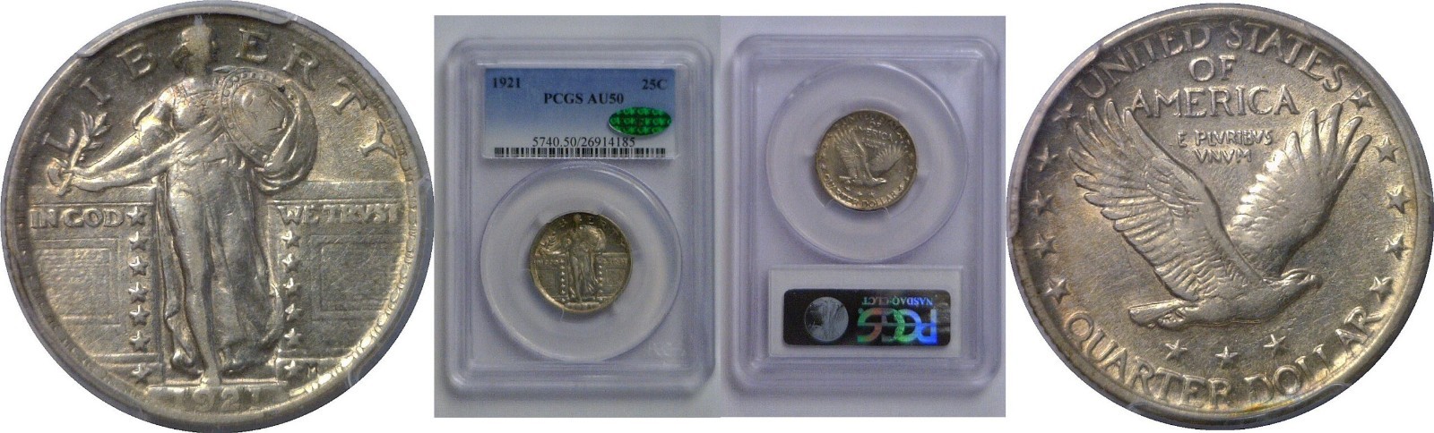 1921 Standing Liberty Quarter PCGS AU-50 CAC