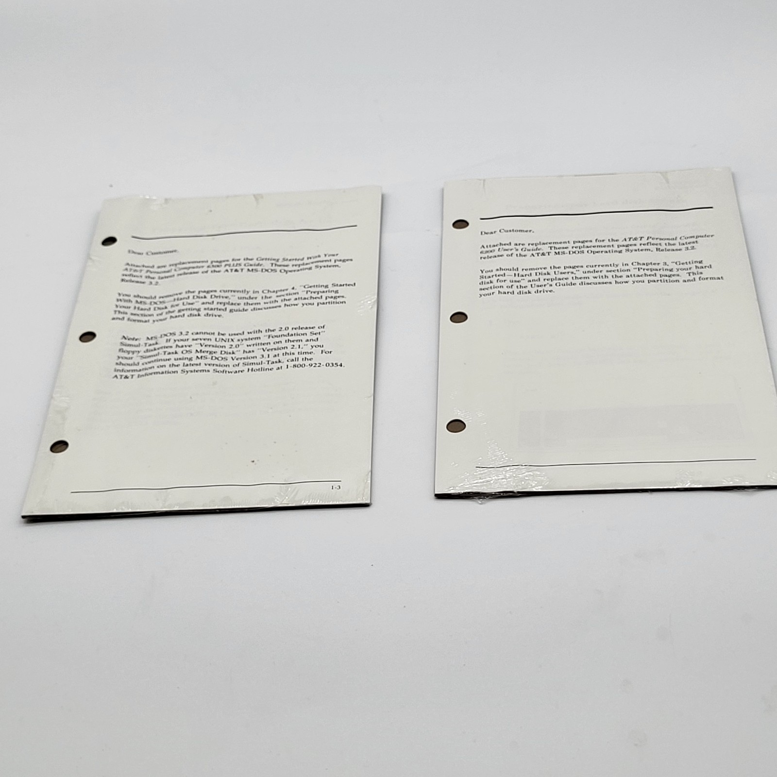 AT&T Microsoft MS-DOS v3.2 Factory Sealed 2-Disk Set User Guide 6300
