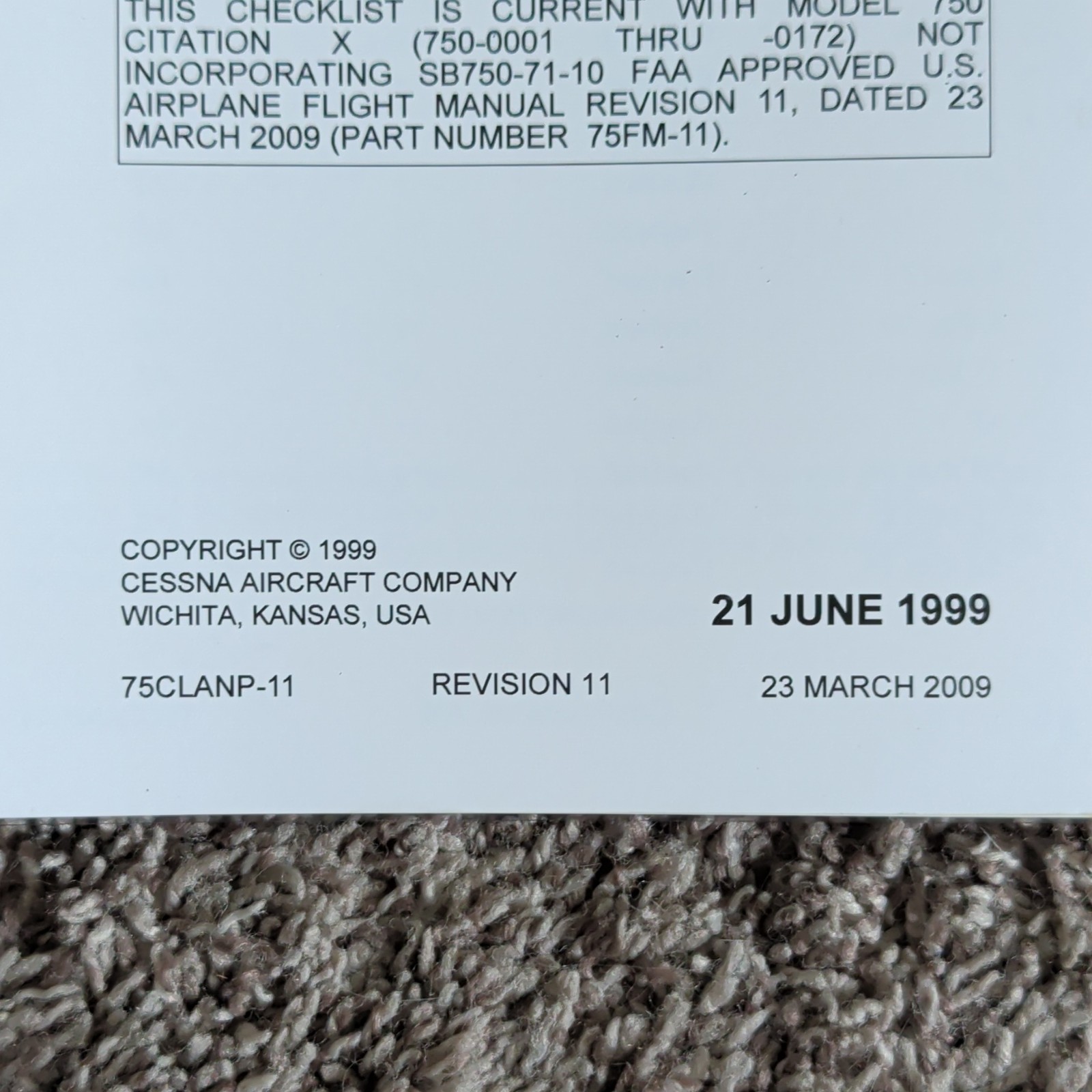 Cessna Citation X Pilots Abbreviated Checklist - Model 759 Normal Procedures
