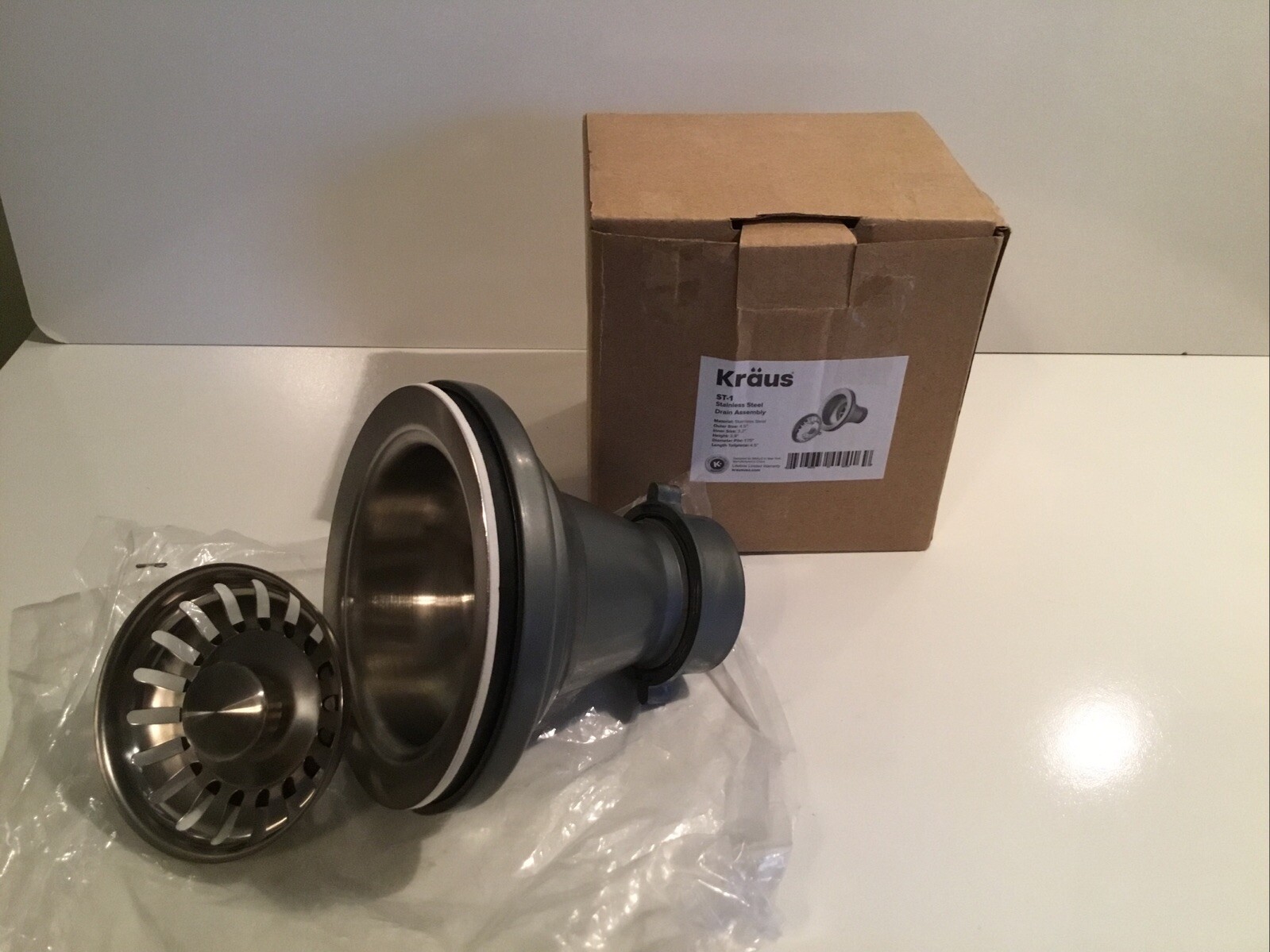 Kraus Stainless Steel Kitchen Sink Drain Assembly Strainer ST-1 New In Box
