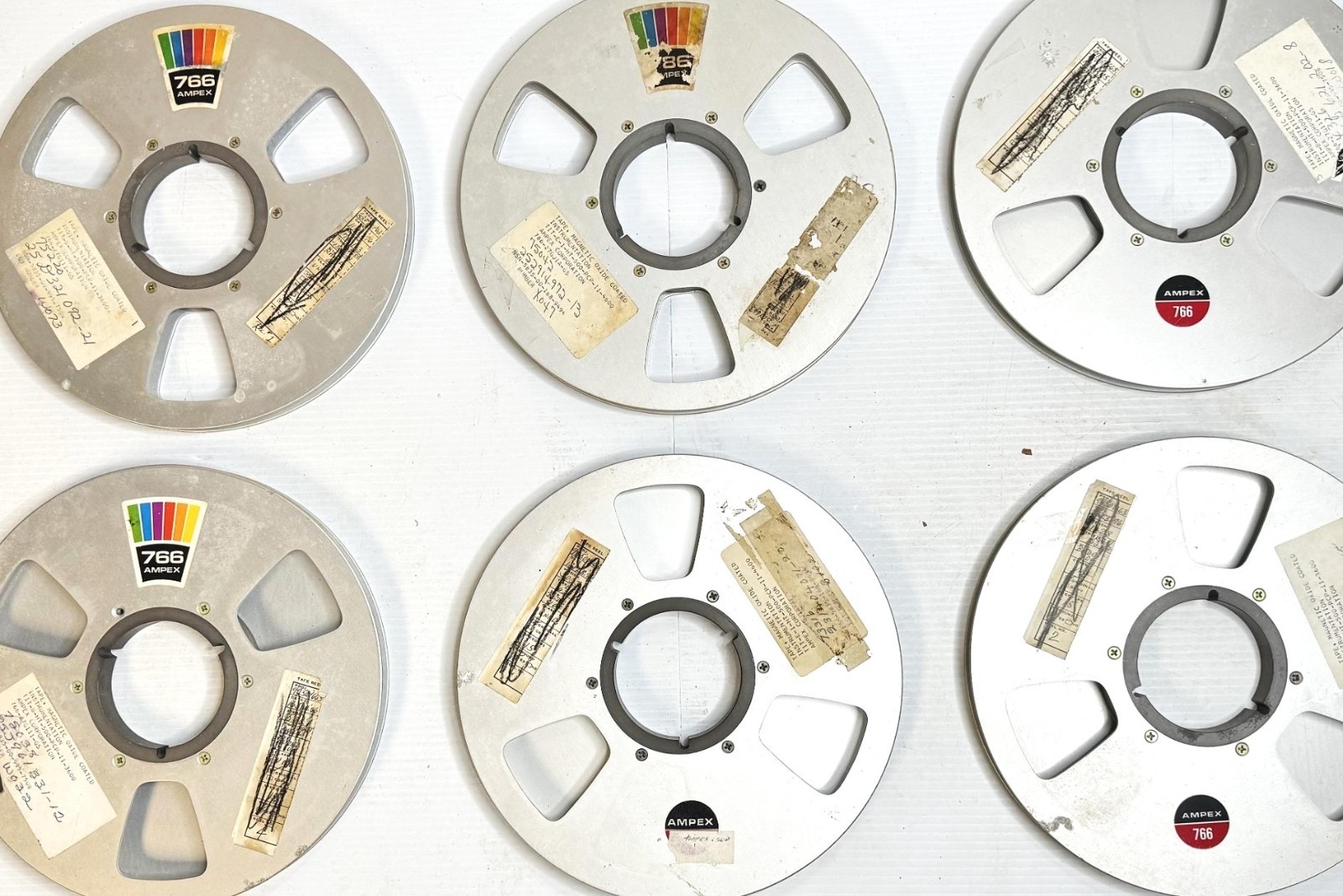 Ampex 766 10.5" Aluminum Tape Reels Lot of 10 Blank w/ Original Labels Vintage D