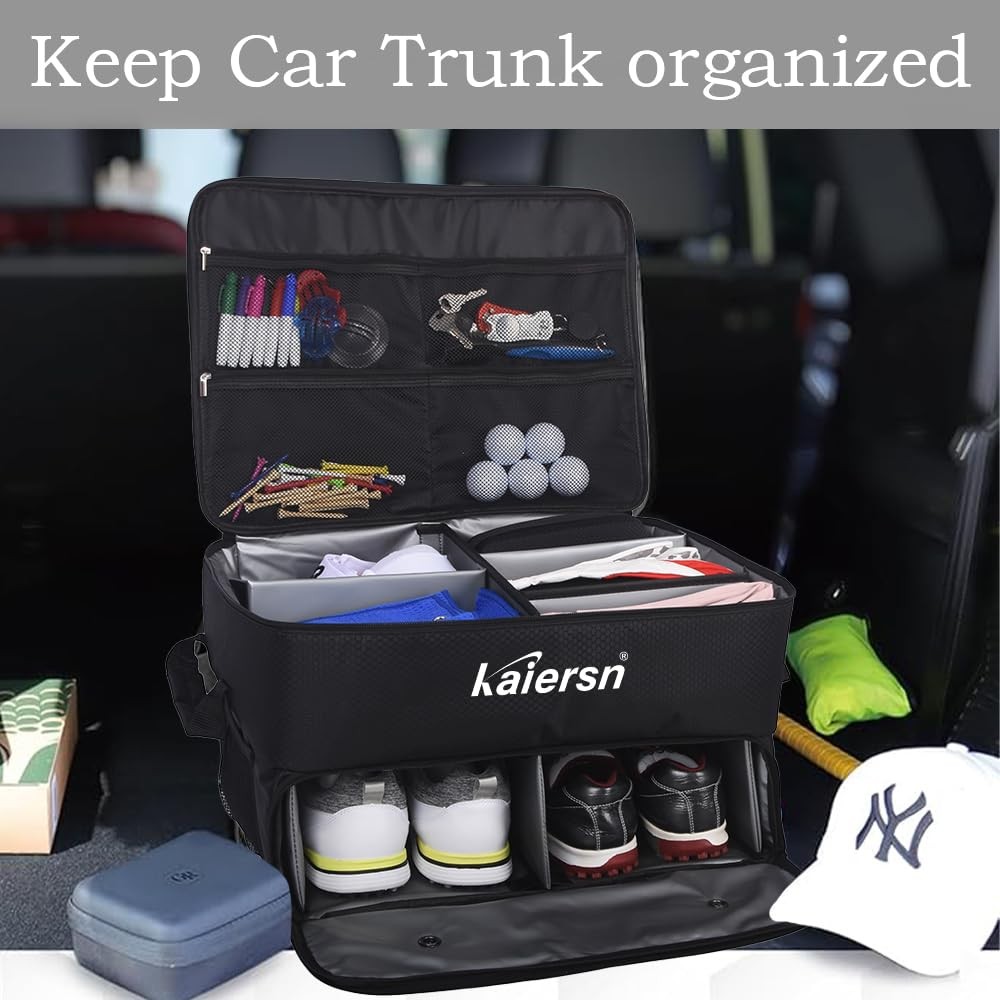 2 Layer Golf Trunk Organizer, Waterproof Car Golf Locker with Separate Ventil...