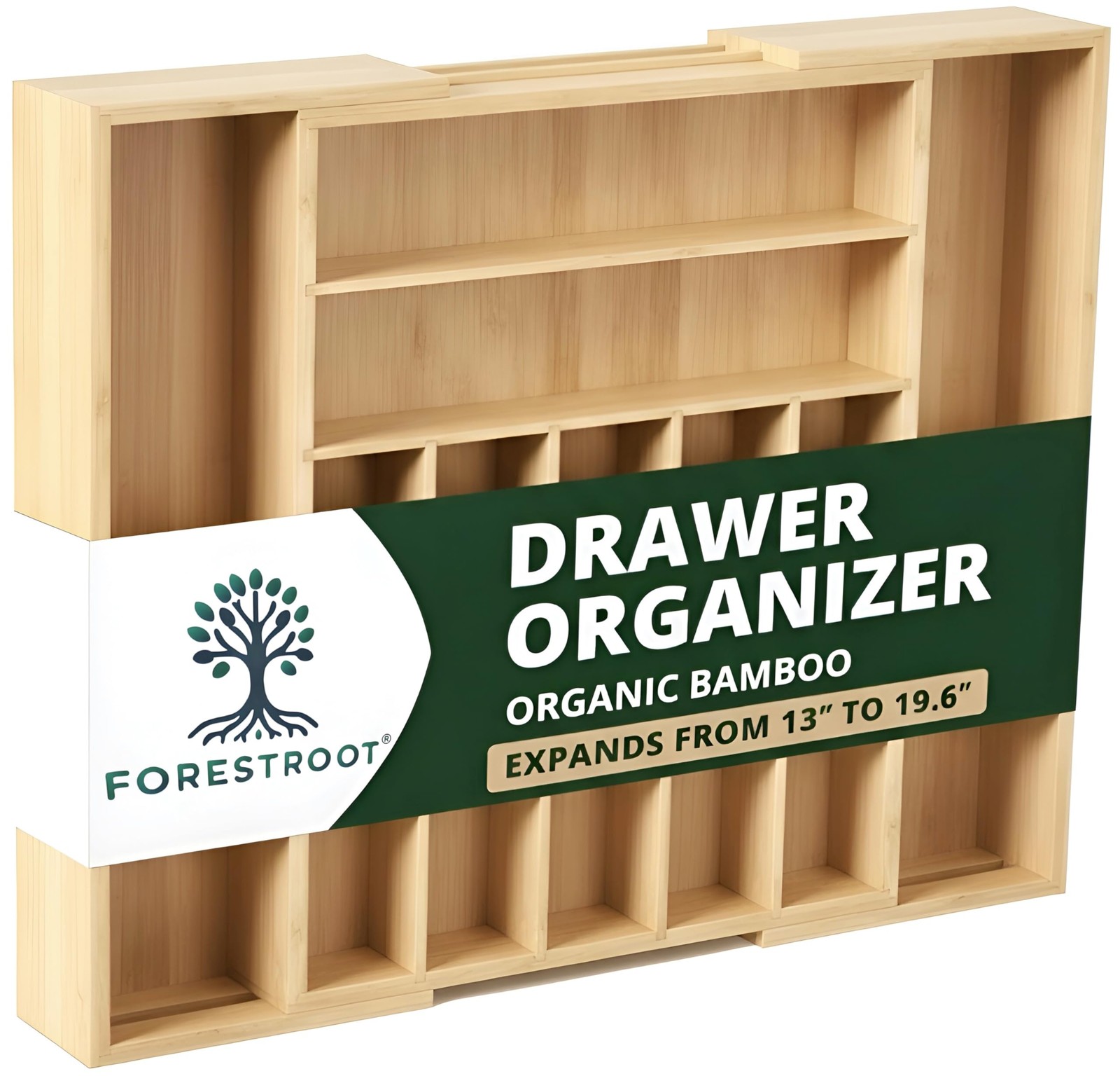 Forestroot Bamboo Drawer Organizer – Expandable 9 Slot 9 Slot, Natural