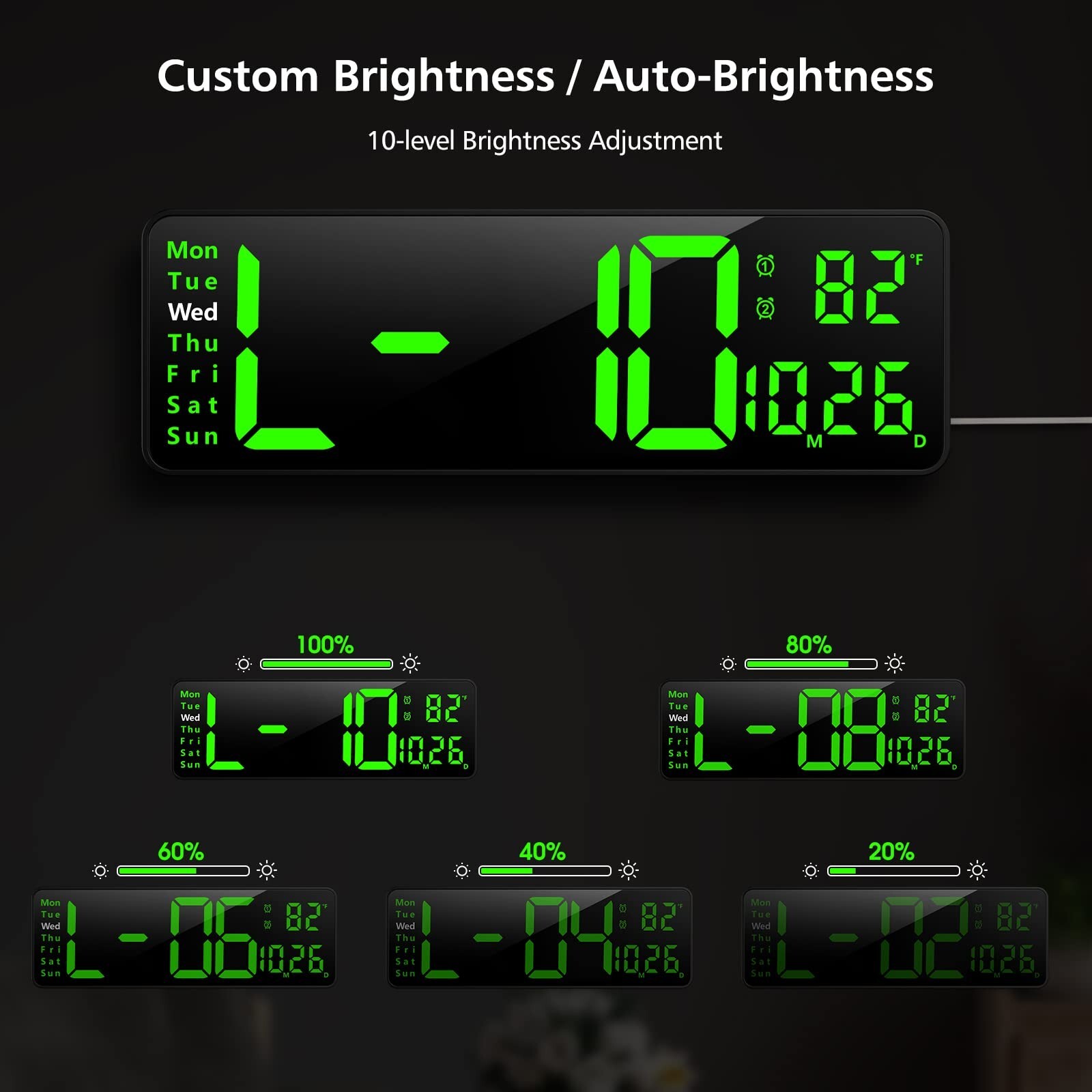 16" Large Digital Wall Clock with Remote, Large Display LED Wall Clock for Li...