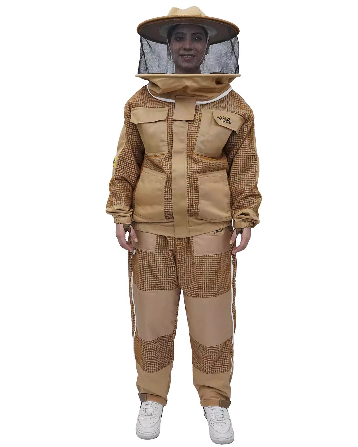 Khaki Beekeeping Jacket & Trousers Pants Set 3 Layer Mesh easy to wear