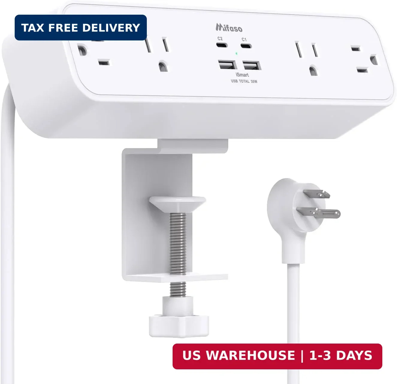 PD30W Desk Clamp Power Strip, Desktop Mount Surge Protector, Fast Charging Stati