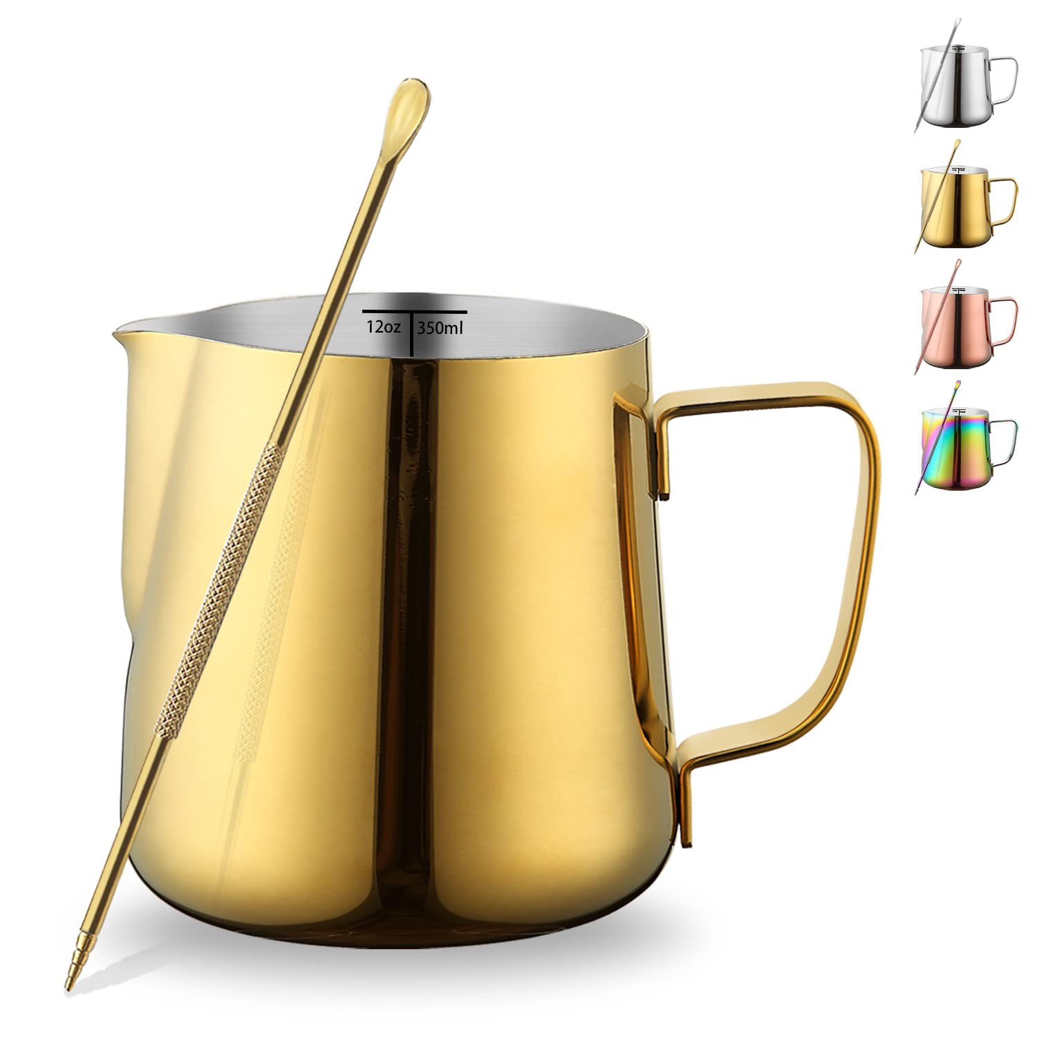 Milk Frothing Pitcher 12oz/350ml Stainless Steel Espresso Steaming Jug Gold