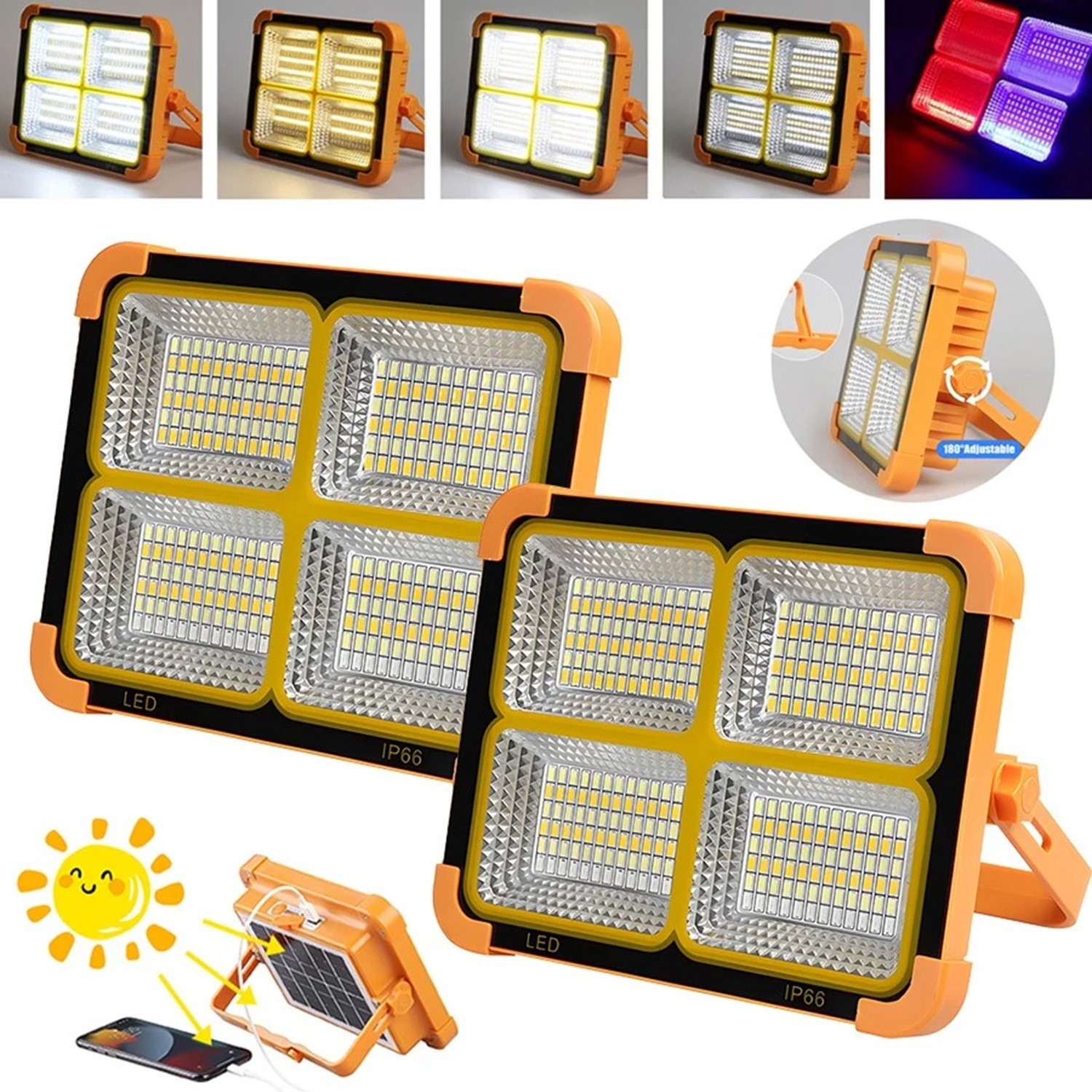 1-2Pack Outdoor Rechargeable Solar Work USB Light Portable Camping Security Lamp