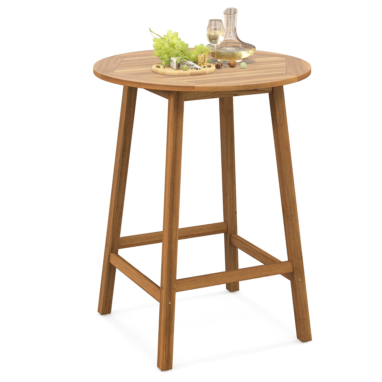 31.5" Patio Round Bar Table Acacia Wood W/Umbrella Hole Indoors Outdoors Natural