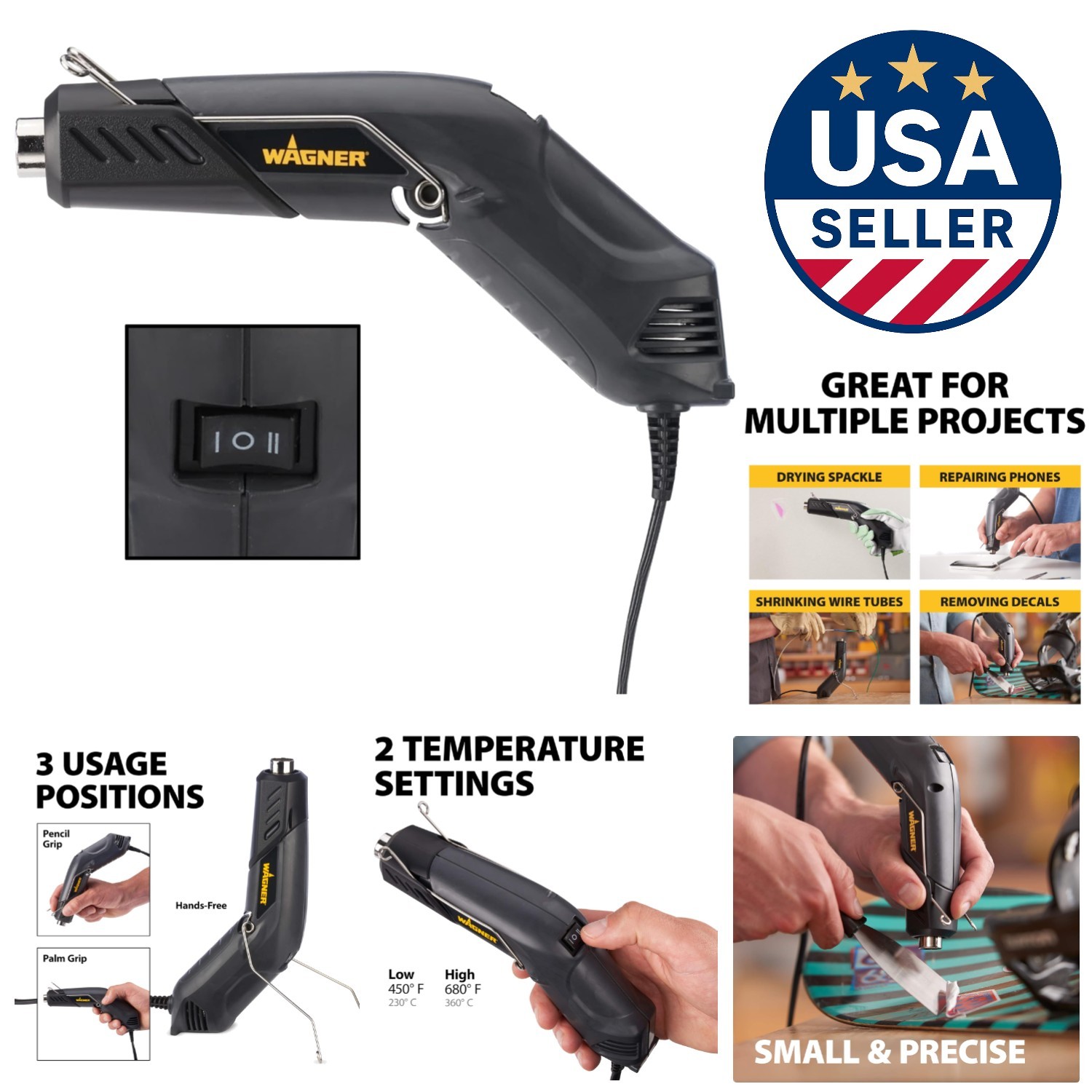Professional Heat Gun for DIY: 680°F Dual Settings for Embossing & Shrink Tubing