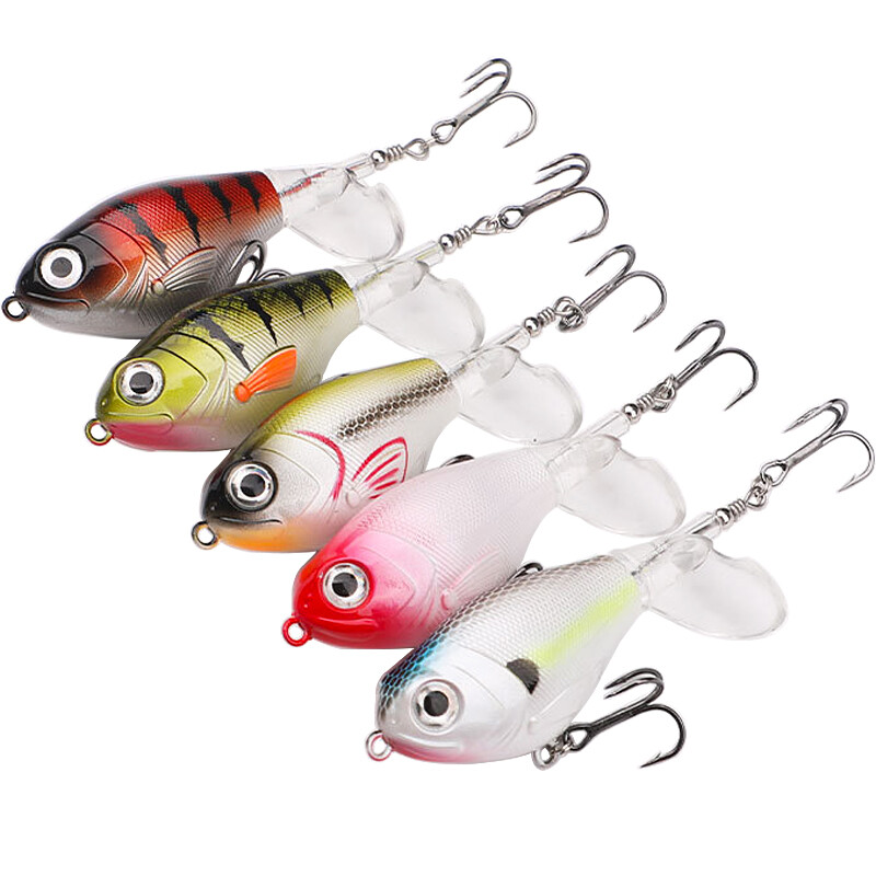5Pcs Fishing Lures Lot Whopper Plopper Top Water Rotating Tail Bass Pike Bait
