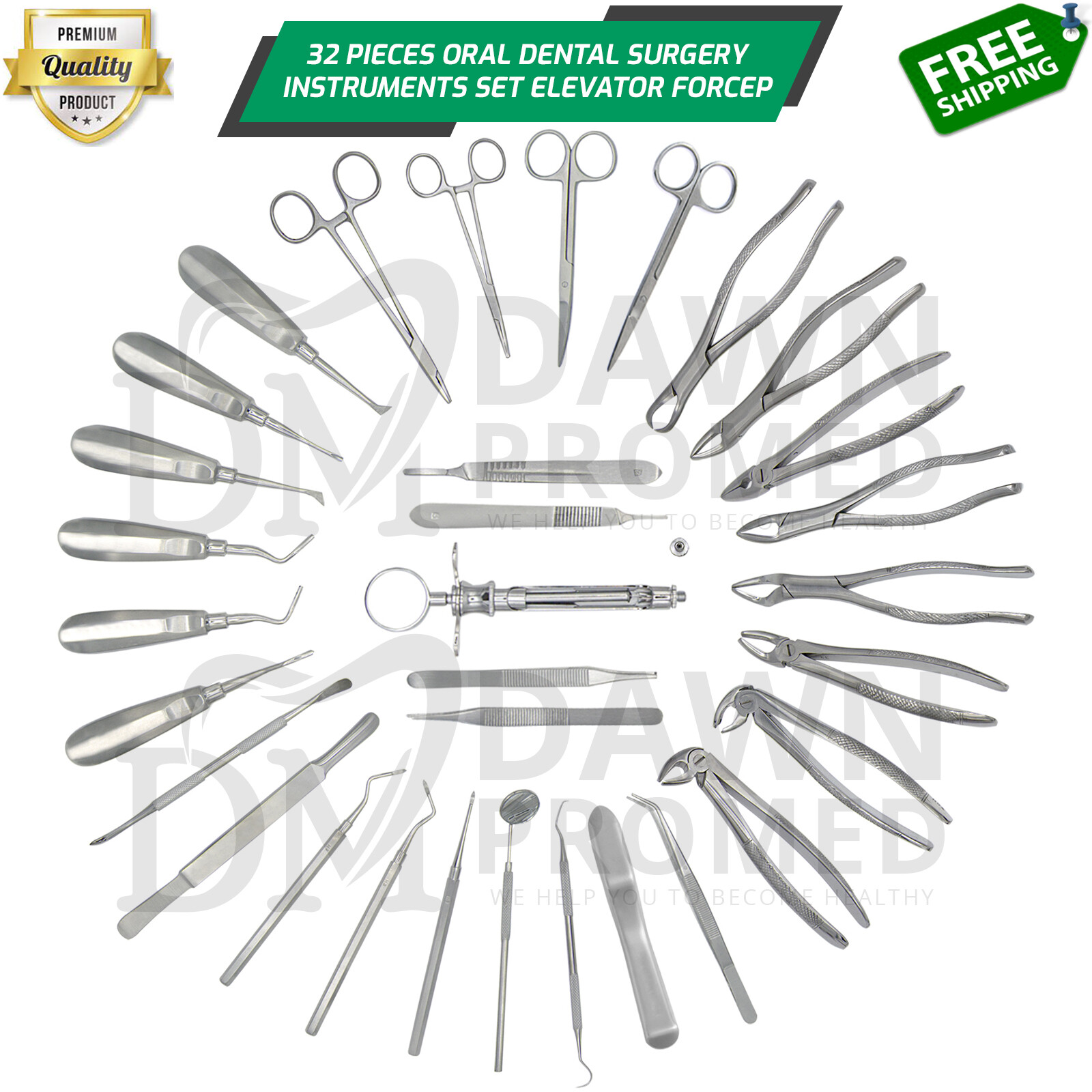 32 Pcs Oral Dental Extraction Surgery Extracting Elevators Forceps German Grade
