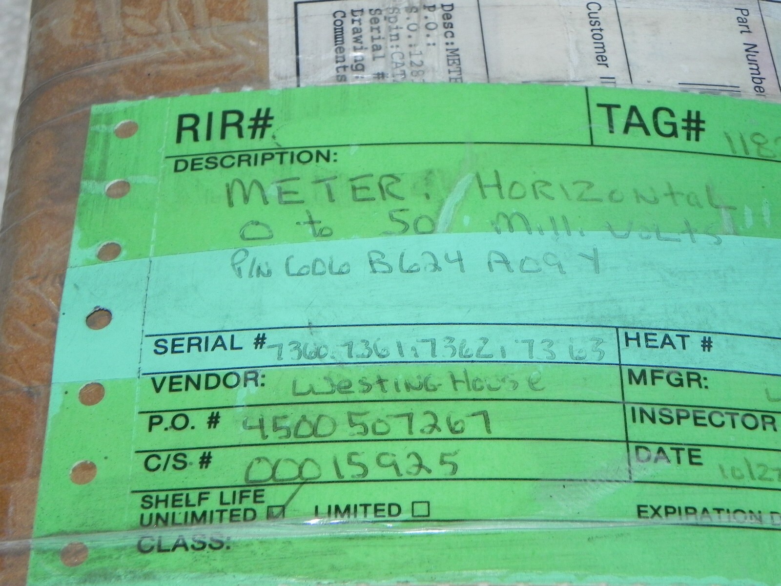 Weschler Instrument Dc Millivolts Horizontal/Panel meter 606B624A09
