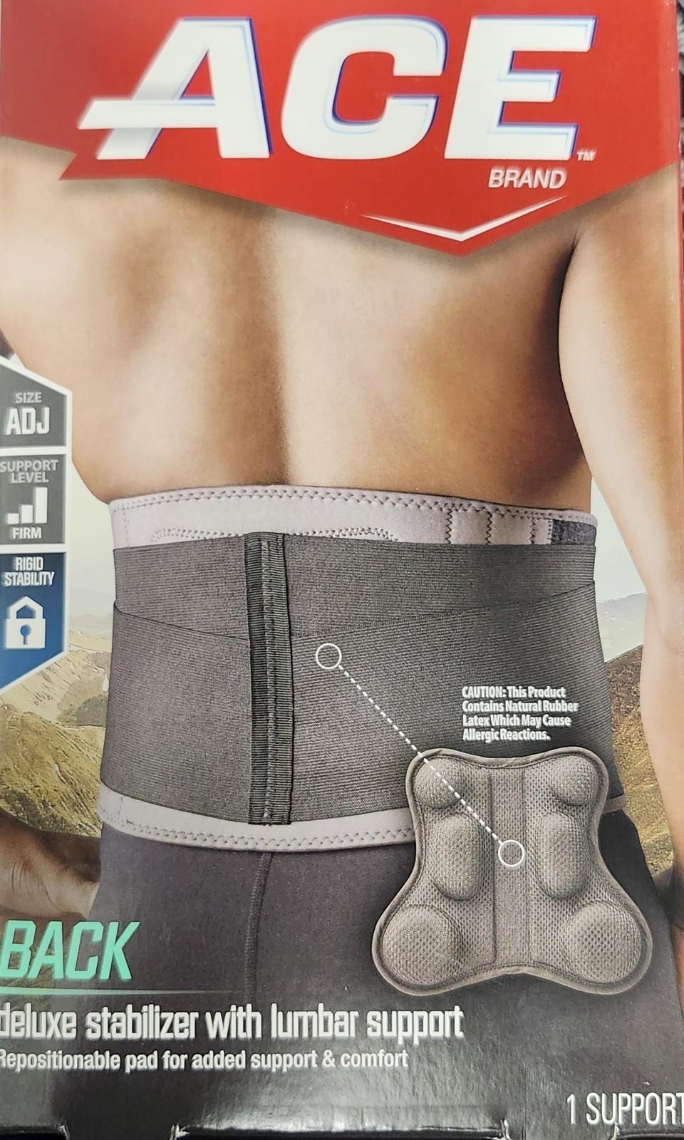 ACE Back Deluxe Stabilizer With Lumbar Support (Gray) One Size Adjustable
