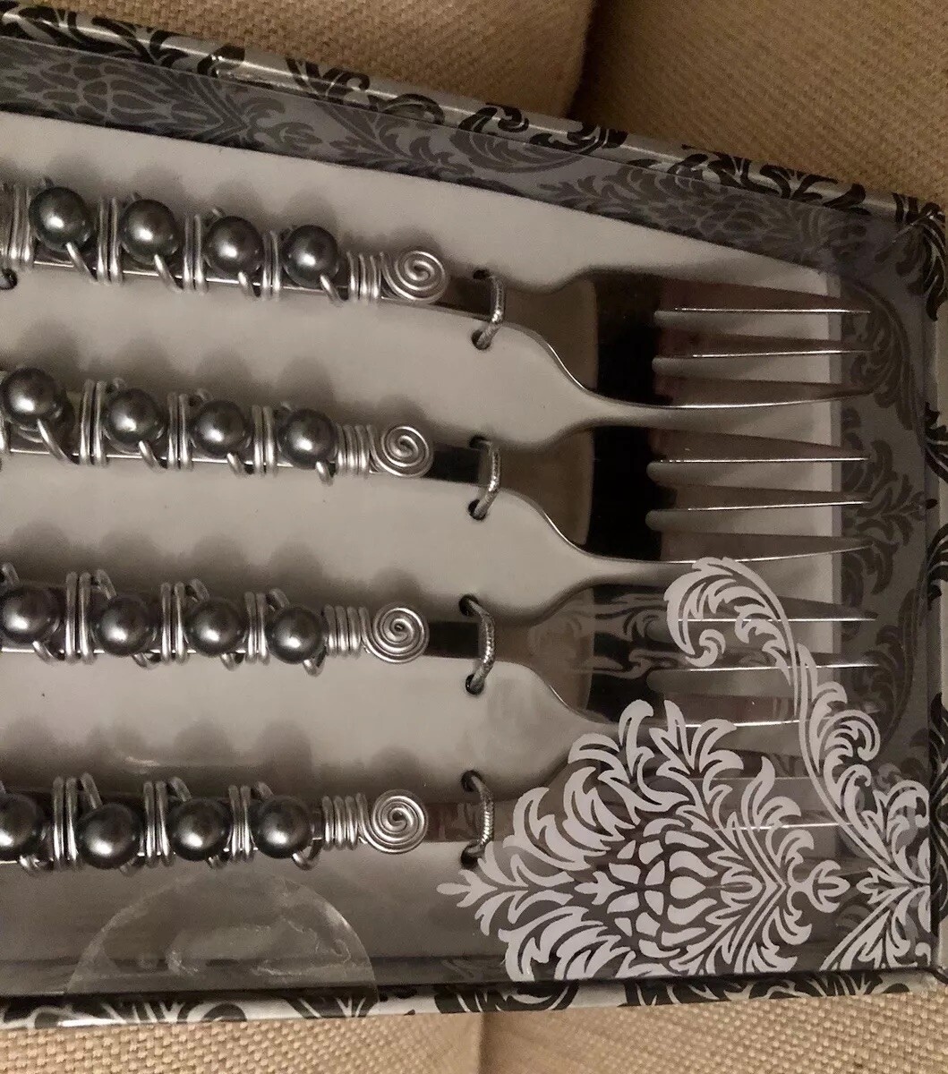 Wild Eye Design Wire & Pearl Appetizer Spoon & Forks - 2 BOXES LOT NEW