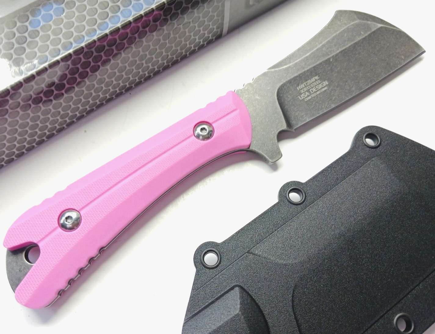 Pink Full Tang Fixed Blade Knife Concealed Carry Sheath Stonewashed Cleaver