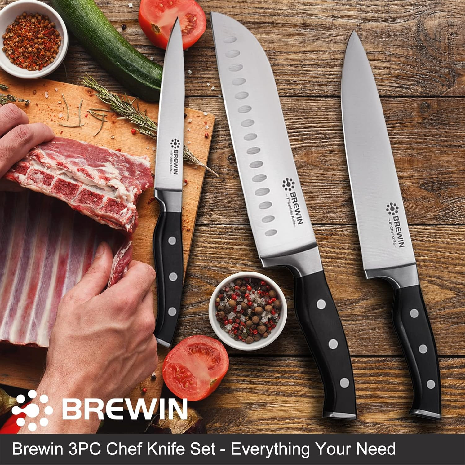 Professional Kitchen Knives, 3PC Chef Knife Set Sharp Knives for Kitchen High Ca