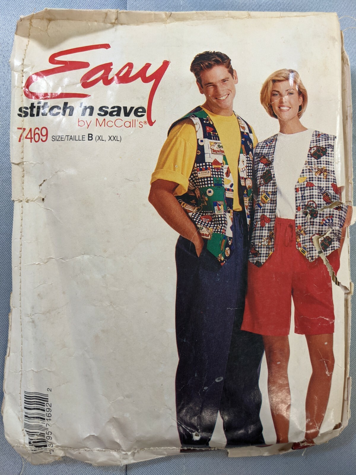 McCalls Vtg Pattern 7469 Unisex Lined Vest Pull-on Pants Shorts T-Shirt Cut XXL