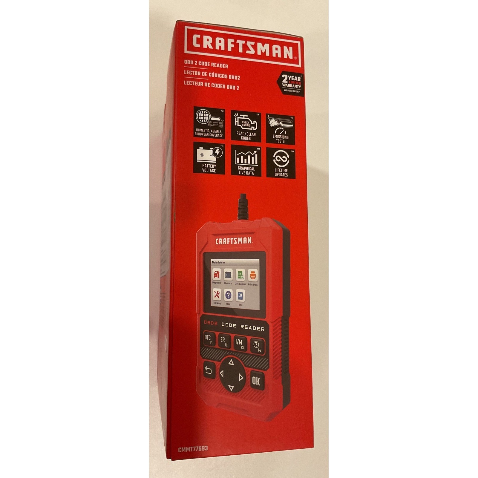 Craftsman CMMT77693 OBD2 Code Reader Car Diagnostic Scanner Tool Live Data Red