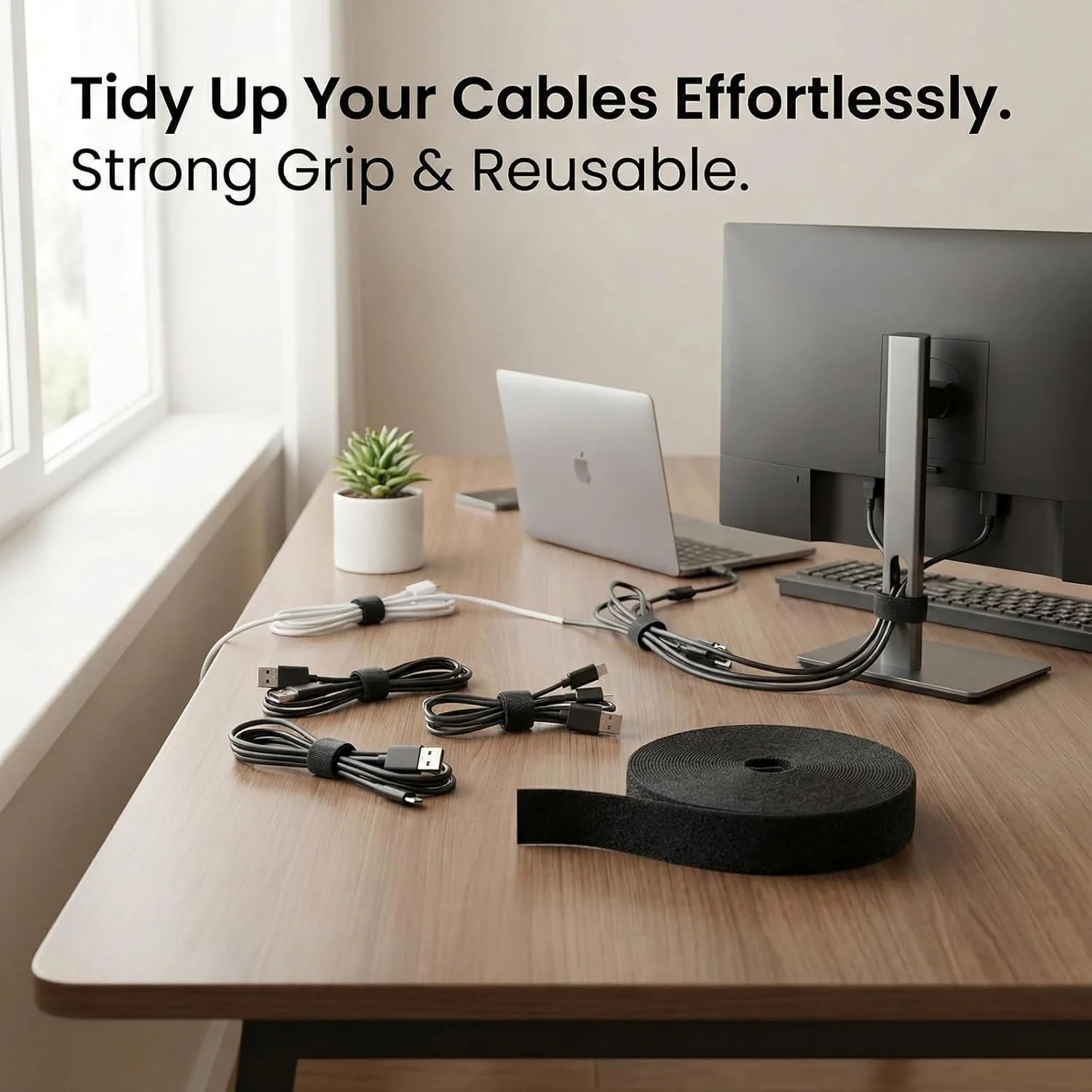 1 Inch x 30 FT​ ​Double Sided Hook and Loop Tape, ​Reusable Cable Ties, Self-Adh
