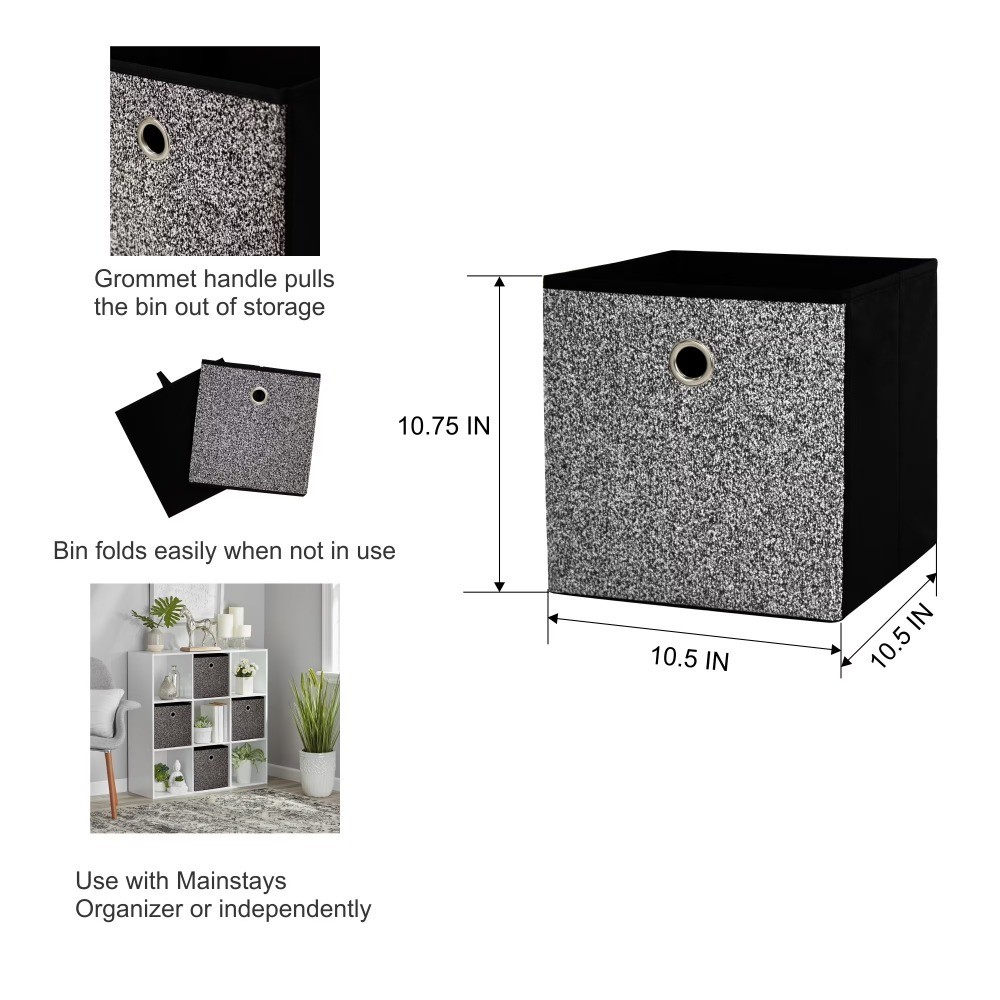 Collapsible Storage Cube Bin with Black and White Boucle Fabric