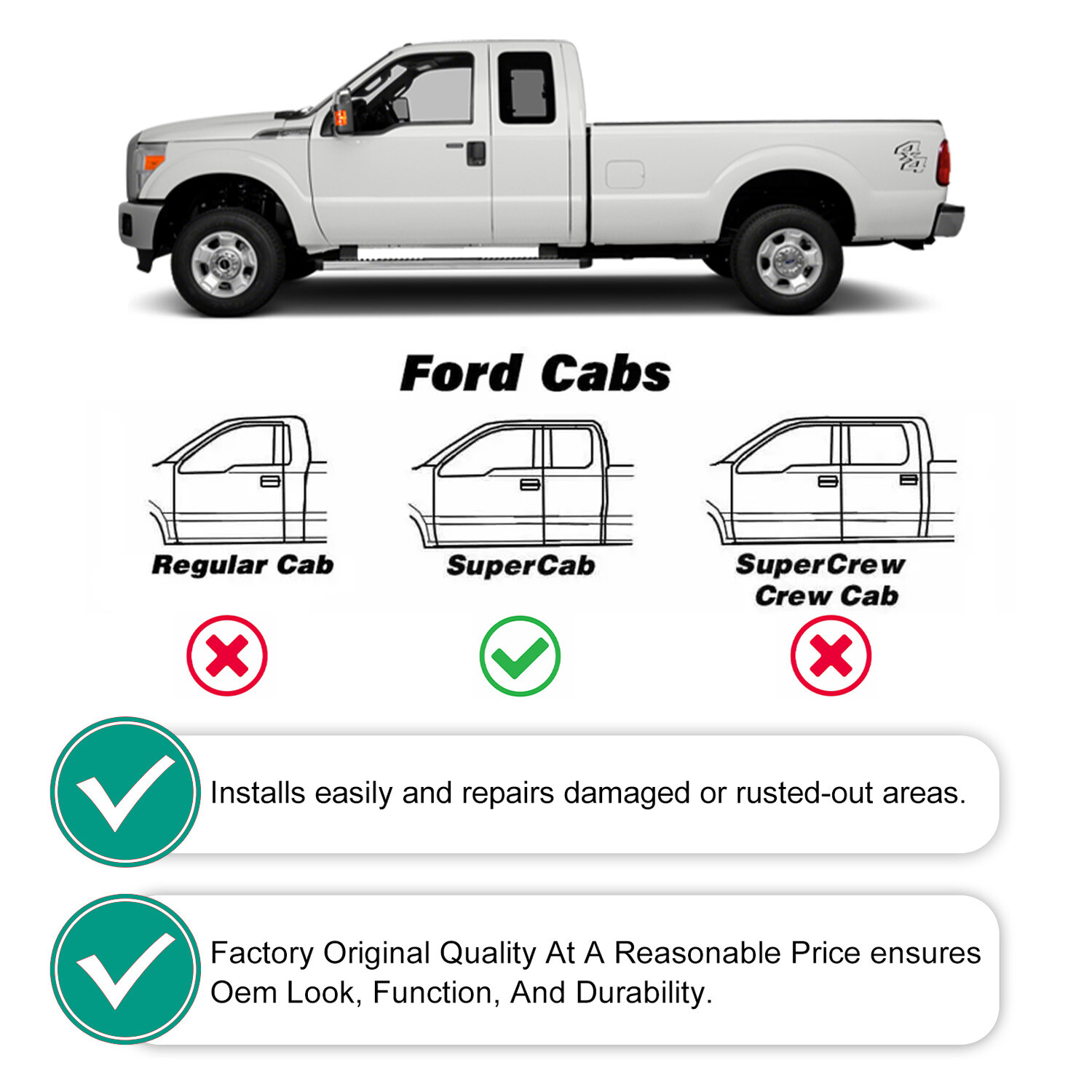 Inner & outer Rocker Panels & Cab Corners For 99-17 Ford Super Duty Extended Cab