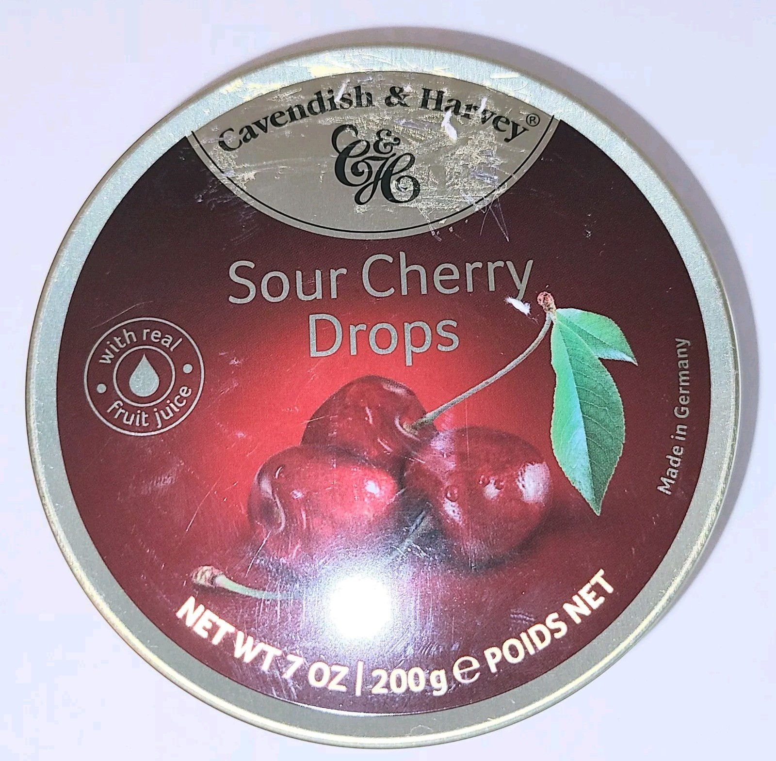 Cavendish & Harvey Sour Cherry Drops Candy 7 0z. Made In Germany Tin New