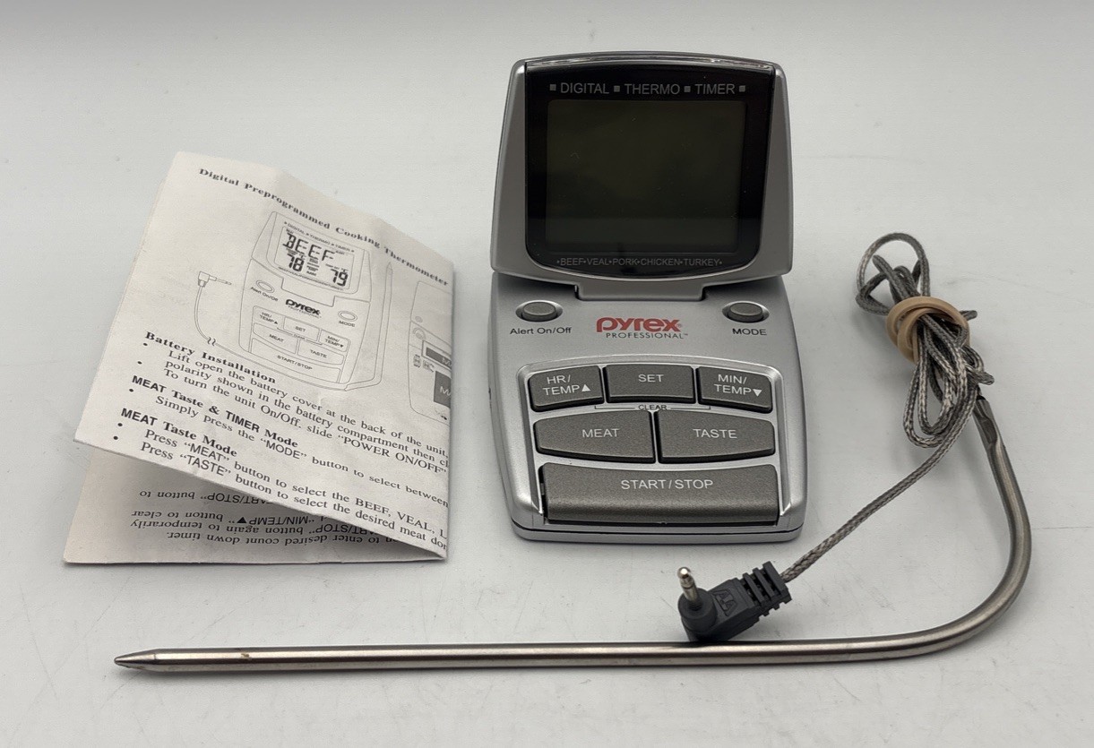 Pyrex Professional Digital Meat Thermometer w/ Probe: VTG, Works (Tested), READ!