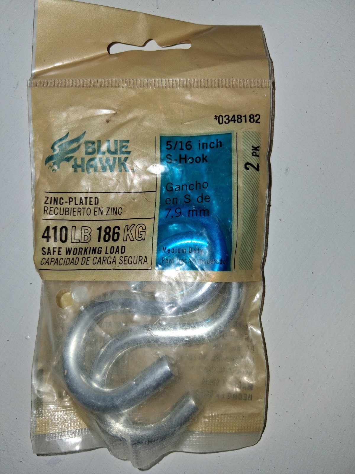 2-Pack Blue Hawk Zink Plated STEEL "S" HOOK 5/16" 410 lbs / 186 kg