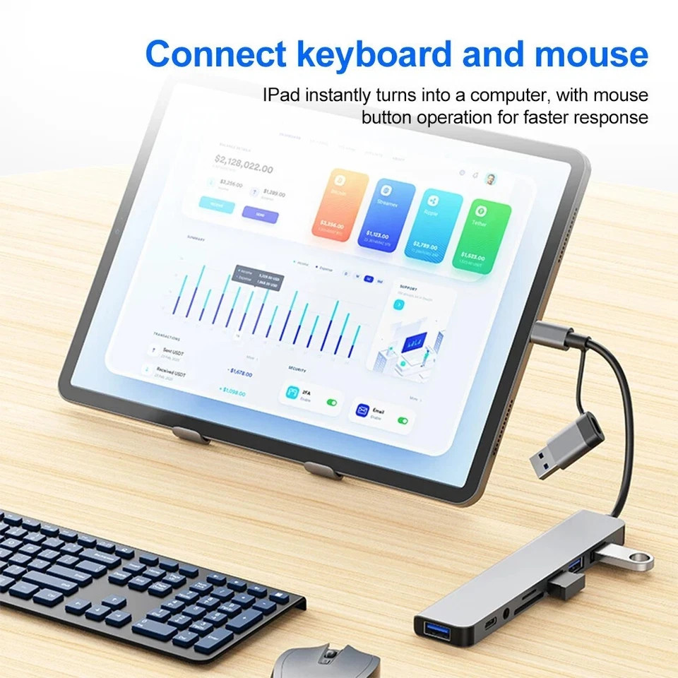 8 Port USB-C Hub Type Adapter 5G Speed Multi USB Splitter for PC Laptop Macbook