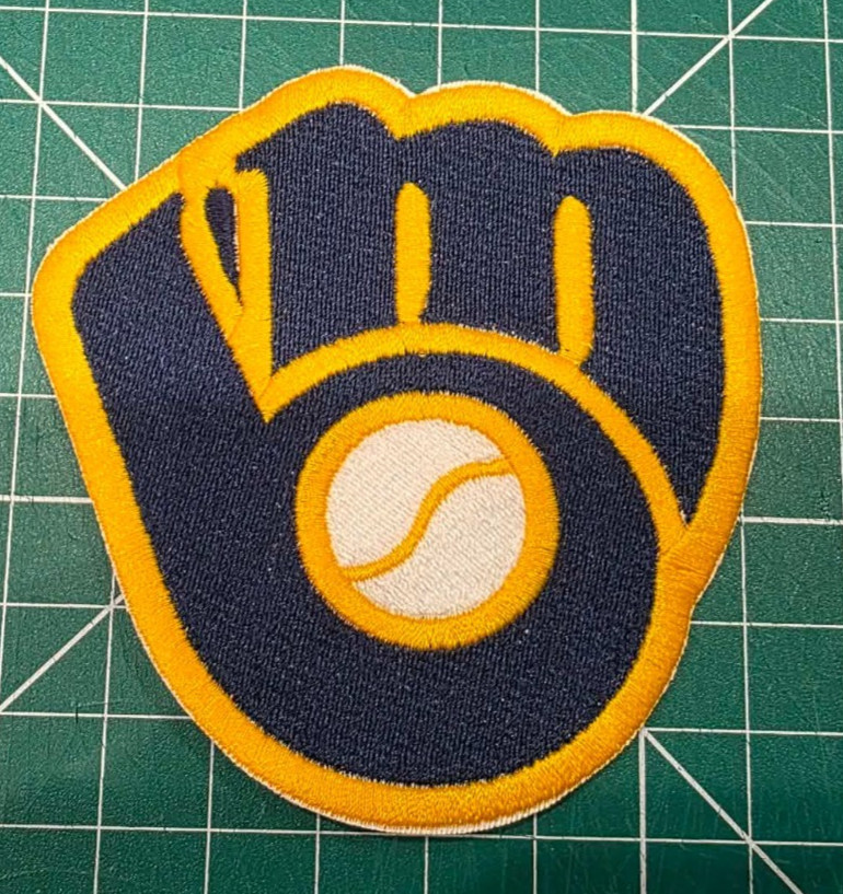 Milwaukee Brewers Glove logo MLB 3.75" x 3.6 Iron On Embroidered Patch shoulder