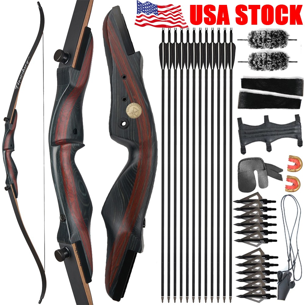 62" Recurve Bow 20-50lbs Takedown Wooden Adult Archery Arrows for Hunting Target