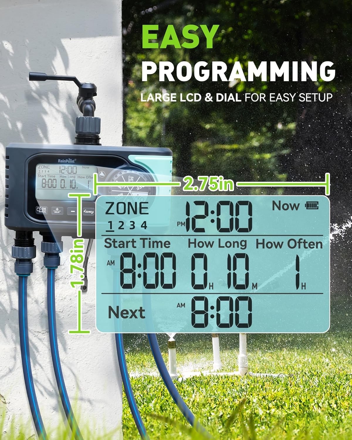 RAINPOINT Sprinkler Timer, 4 Outlets Hose Timer, 4 Zone Water Timer for Watering