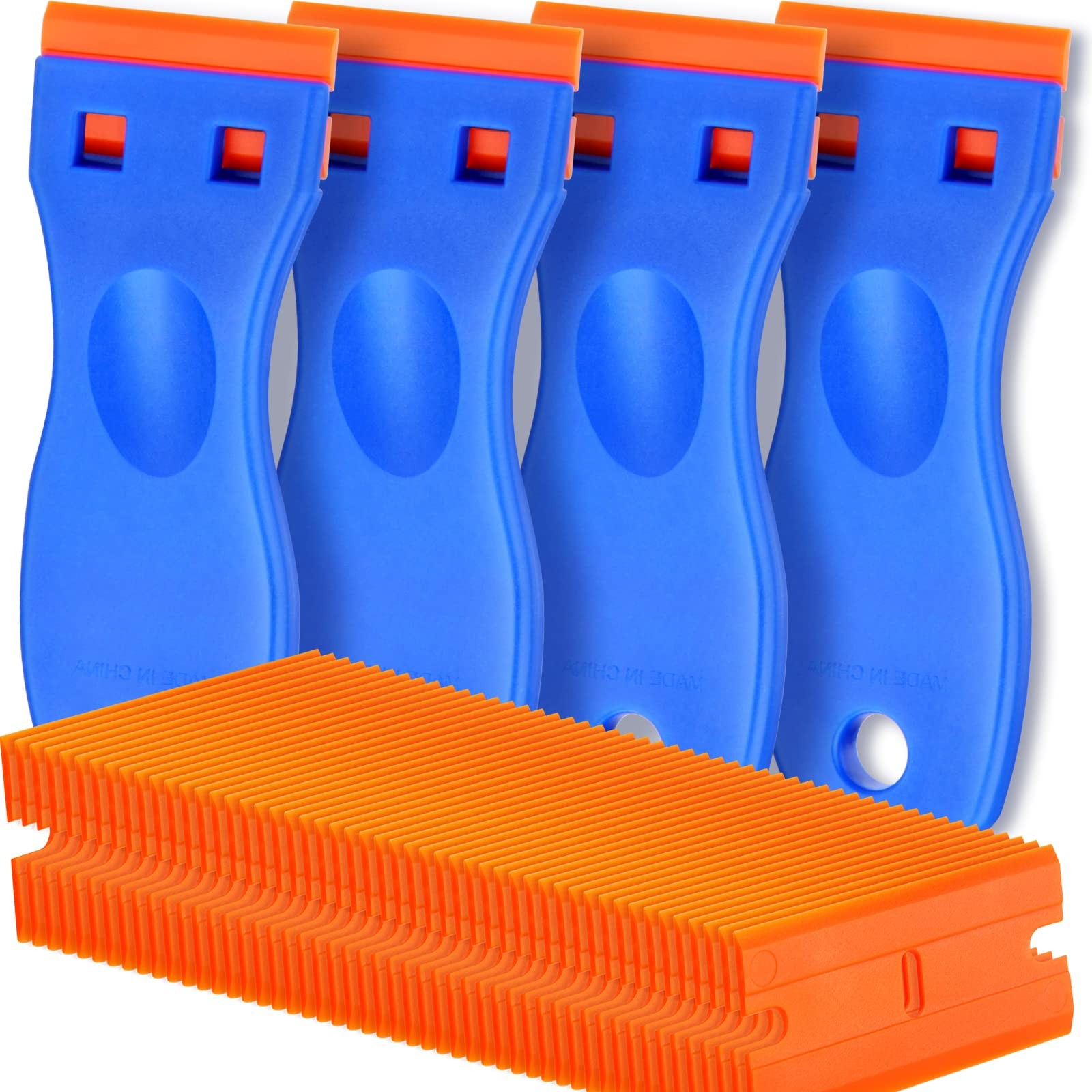 4 Pcs Plastic Razor Blade Scraper and 100 Pcs Blades, Remove Label Decal Tool...