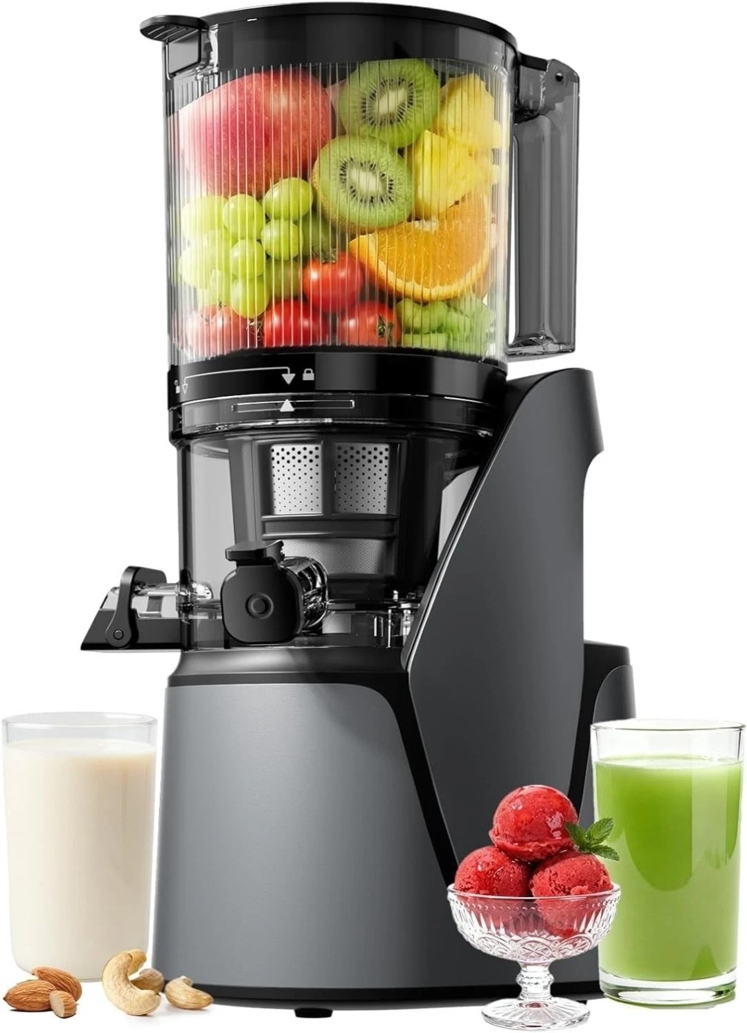 EanOruus Juicer Machines, 3-in-1 Cold Press Juicer with 6.5" Extra Large Chute