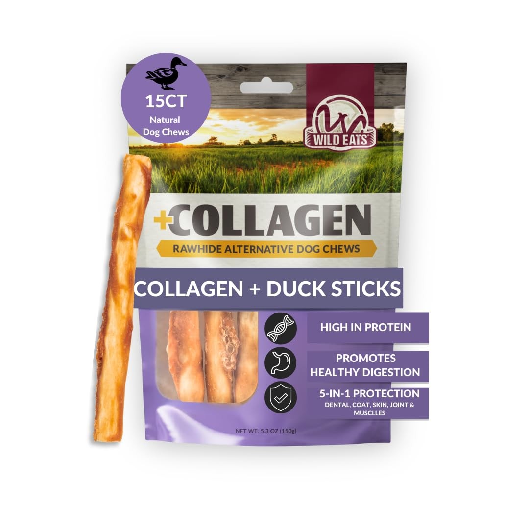 Wild Eats Real Duck Collagen Retriever Bully Sticks 5.3 Ounce (Pack of 15)