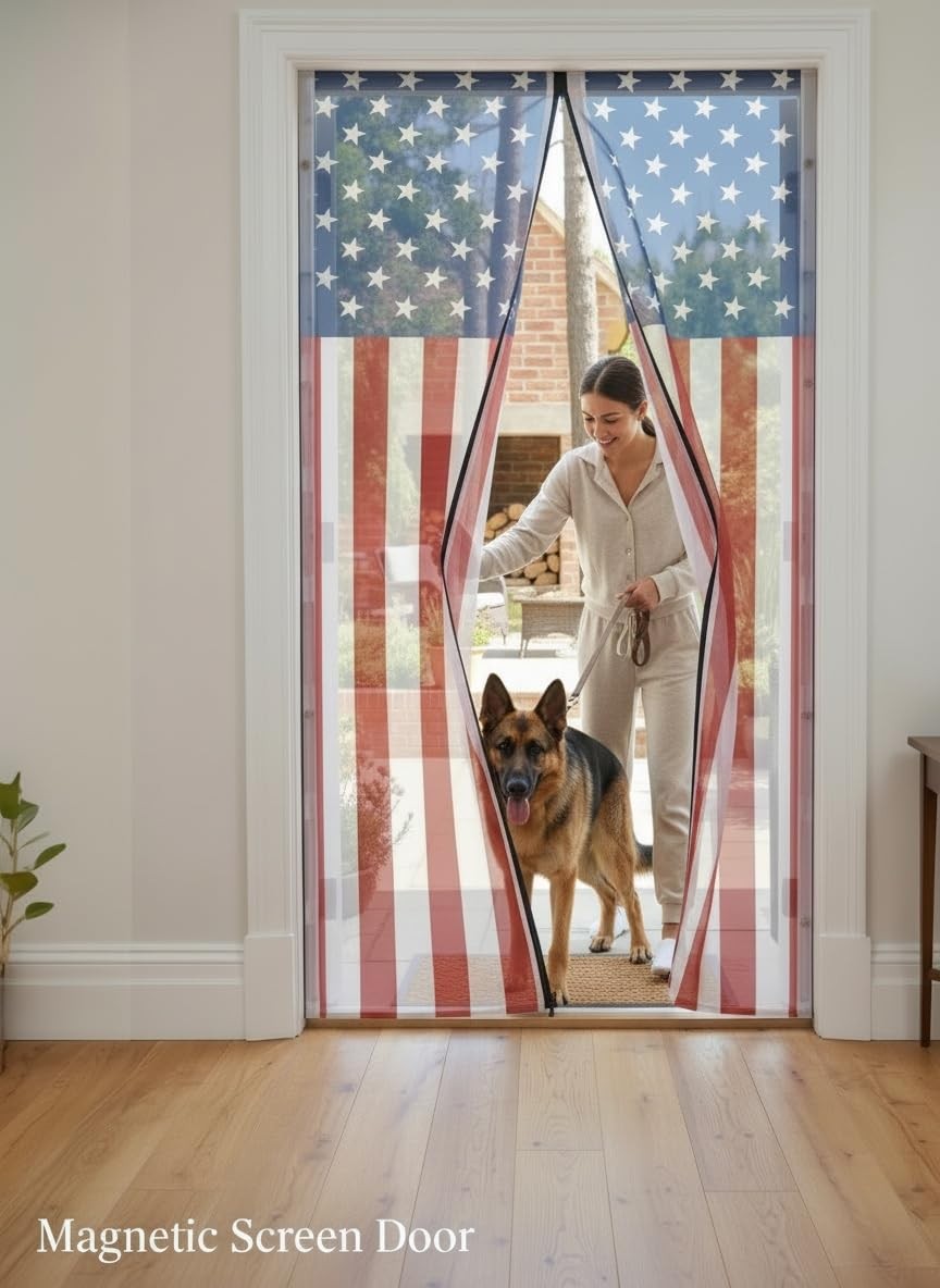 USA Flag Magnetic Screen Door - 40” x 85.5” Heavy Duty Mesh Curtain for Patio...
