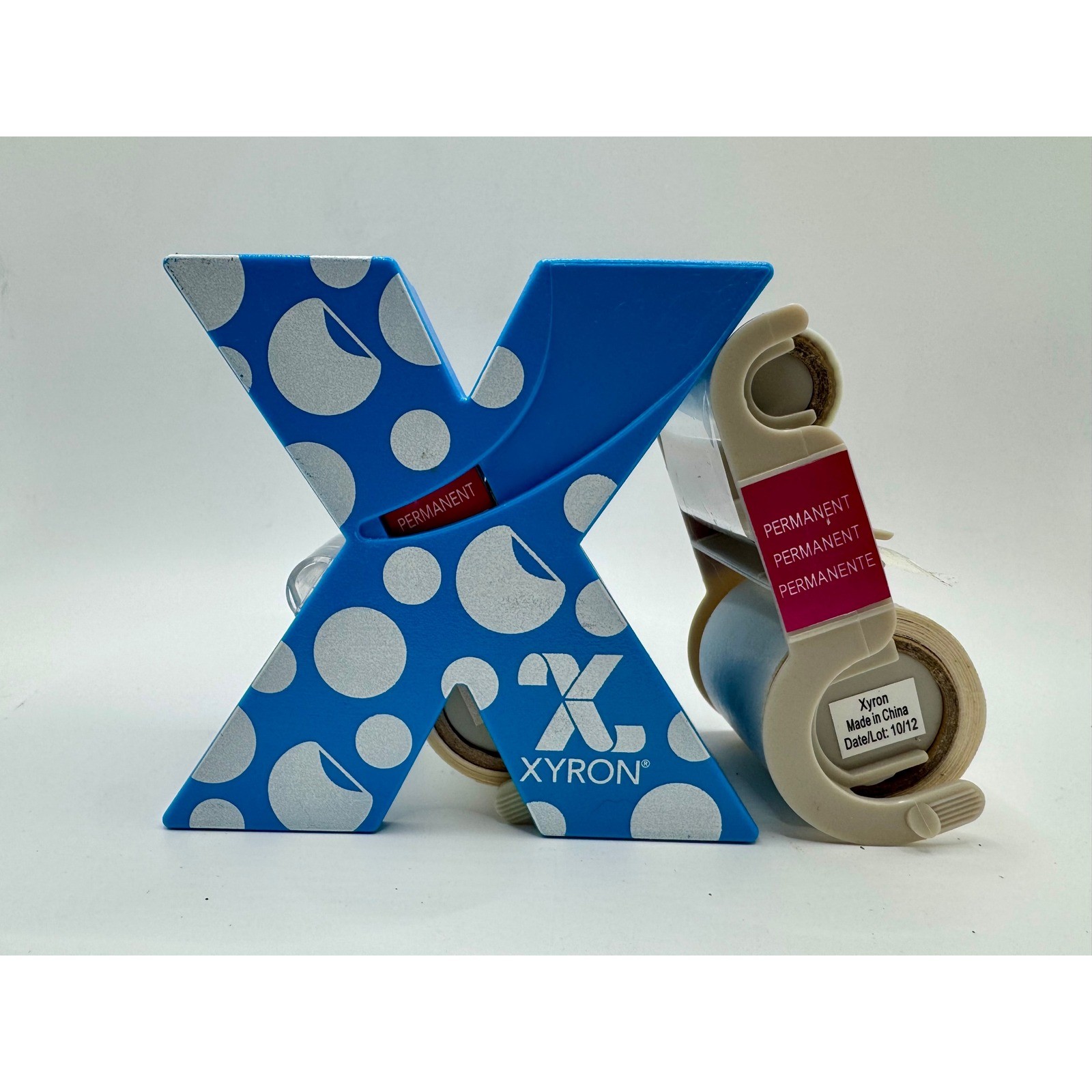 Xyron Sticker Maker 1.5 Inch Blue White Polka Dot Permanent Adhesive & Refills