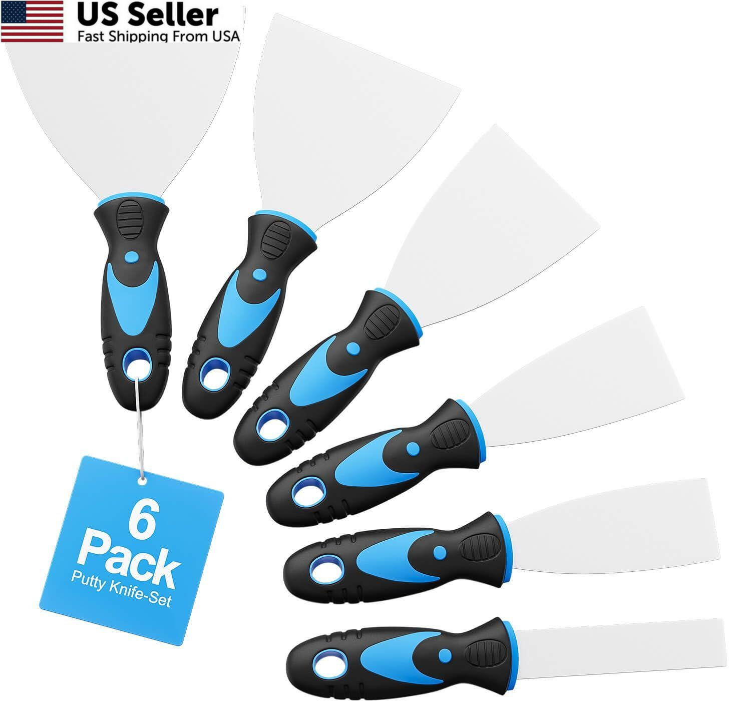 Cnnzdo 6 Pack Putty Knife Set – Stainless Steel 1", 1.5", 2", 3", 4", 5"