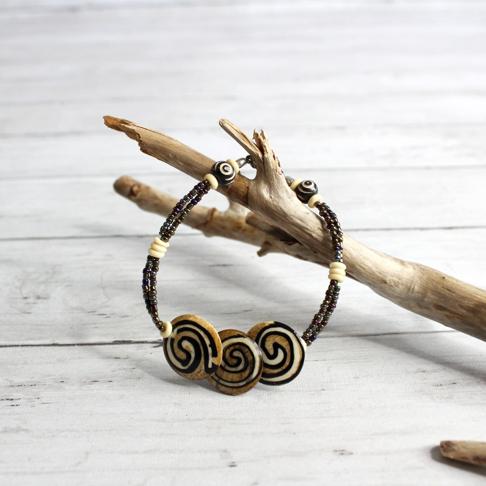 Handcrafted Women's Beaded Bracelet Artisan Jewelry Earthy Tribal Brown