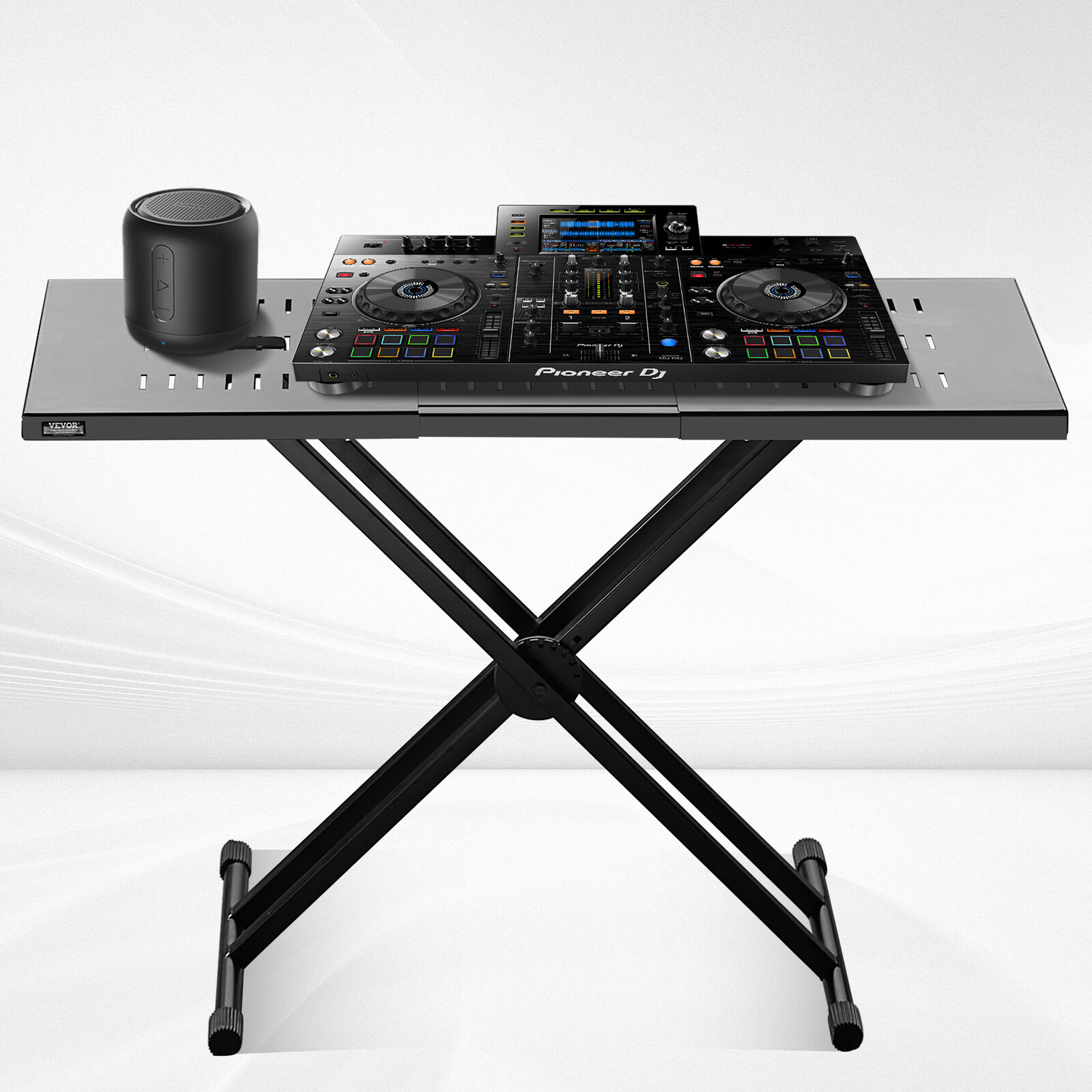 VEVOR Portable Expandable DJ Table w/ Double-X Braced Keyboard Stand Adjustable