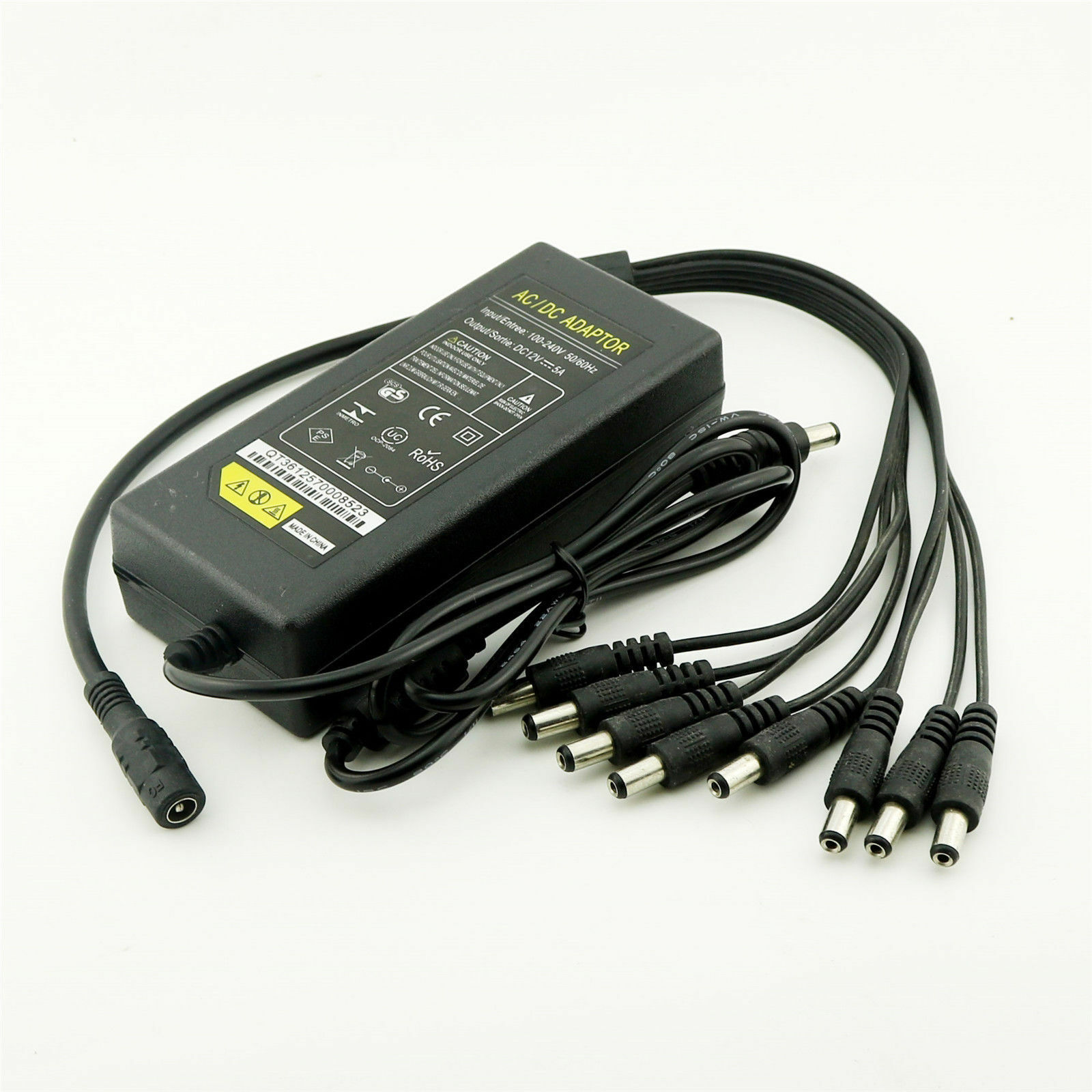 DC 12V 5A Power Supply Adapter +8 Split Power Cable for CCTV Security Camera DVR
